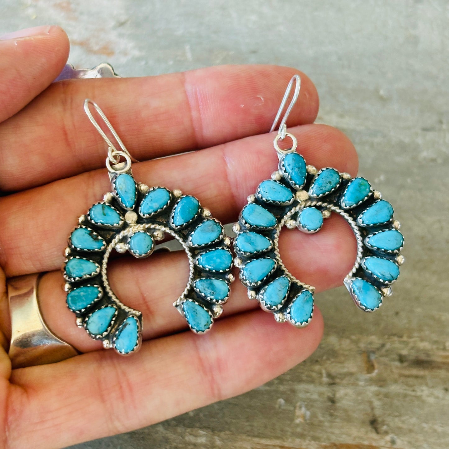 Navajo Violet Nez Sterling Silver & Kingman Turquoise Naja Earrings