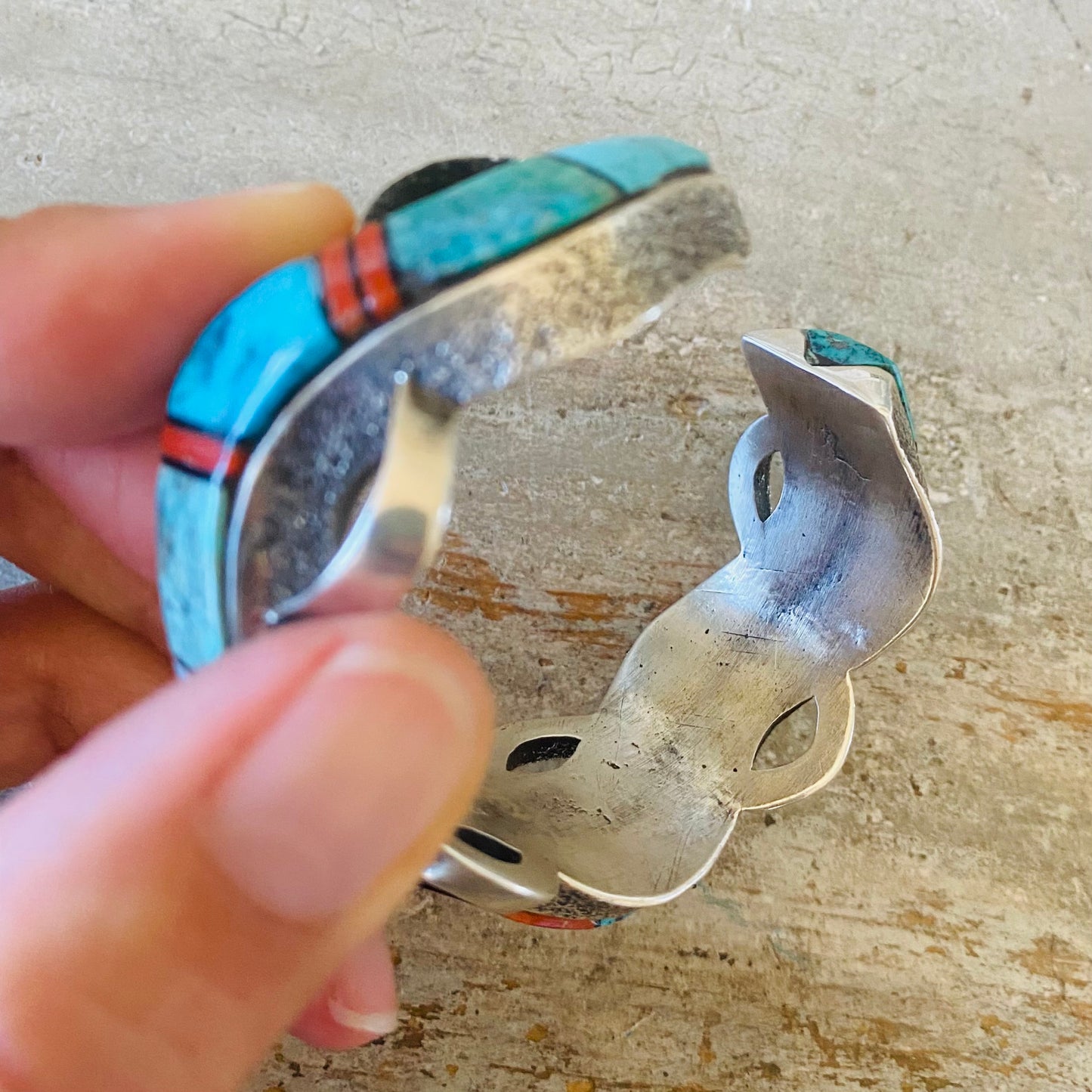 Navajo Lester James & Aaron Anderson Sterling Silver Multi Stone Tufa Cast Cuff