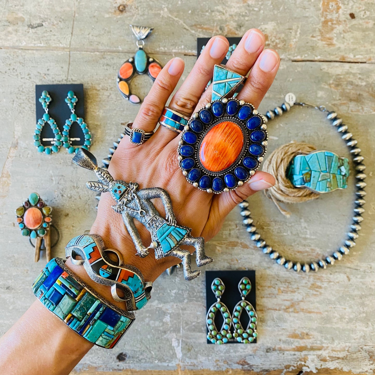 Navajo Geraldine James Sterling Silver & Sonoran Turquoise Statement Earrings
