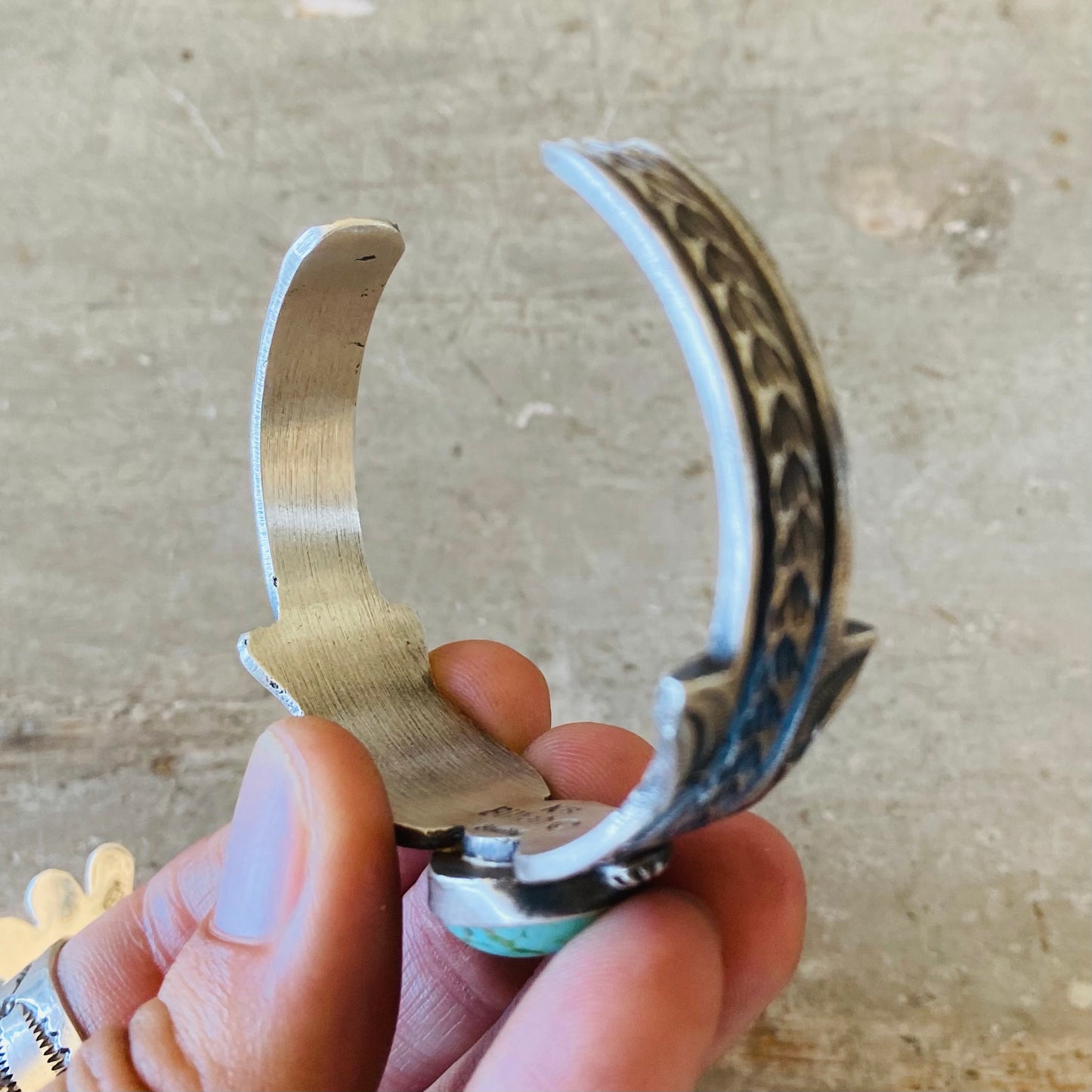 Navajo Kindale Billah Sterling Silver & Kingman Turquoise Stacker Cuff