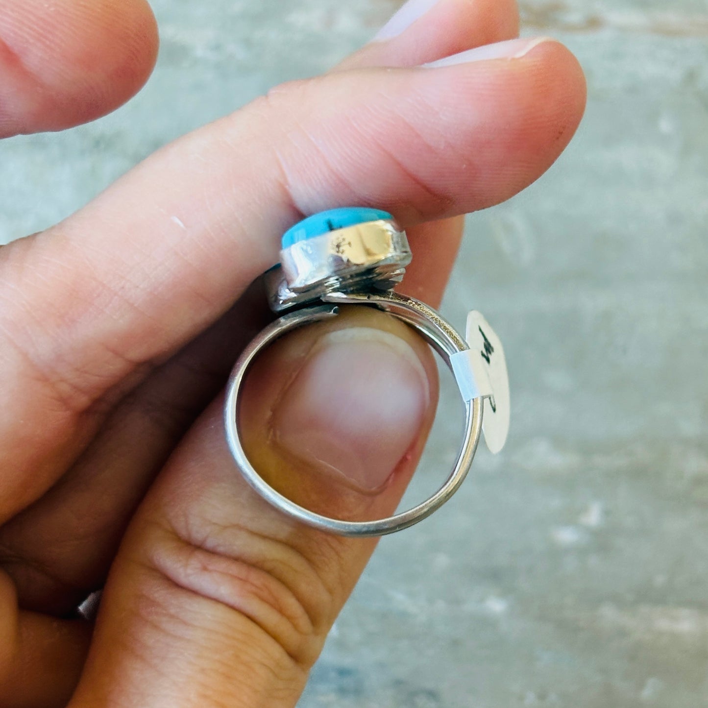 Navajo Mildred Parkhurst Sterling Silver & Blue Ridge Three Stone Turquoise Ring