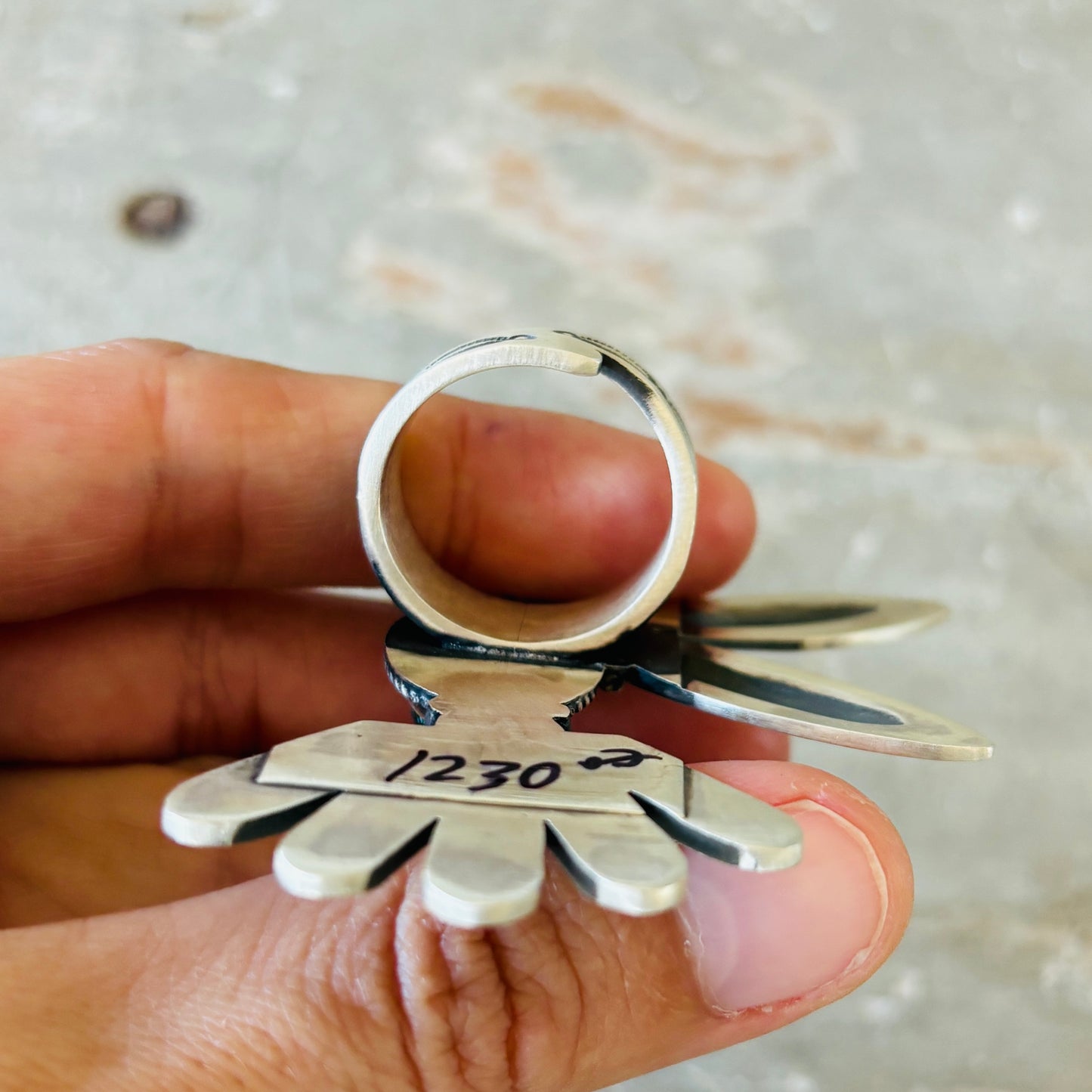 Navajo Herman Smith Sterling Silver - Orange Spiny & Spiderweb Kingman Hummingbird Ring