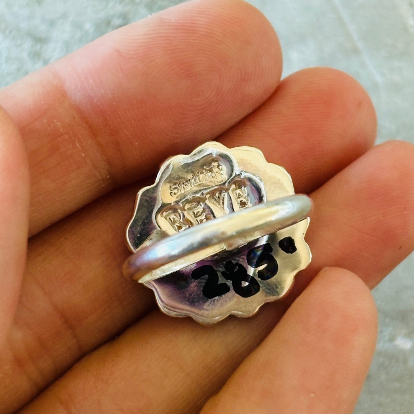Navajo Renyold Begay Sterling Silver & Sonoran Mountain Turquoise Floral Ring
