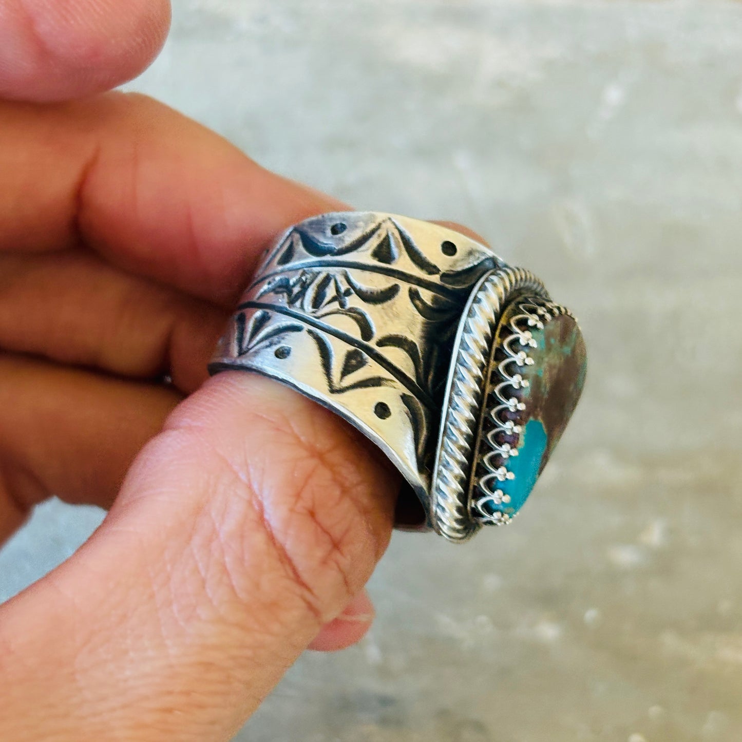 Navajo Chris Etsitty Sterling Silver & Bisbee Turquoise Ring