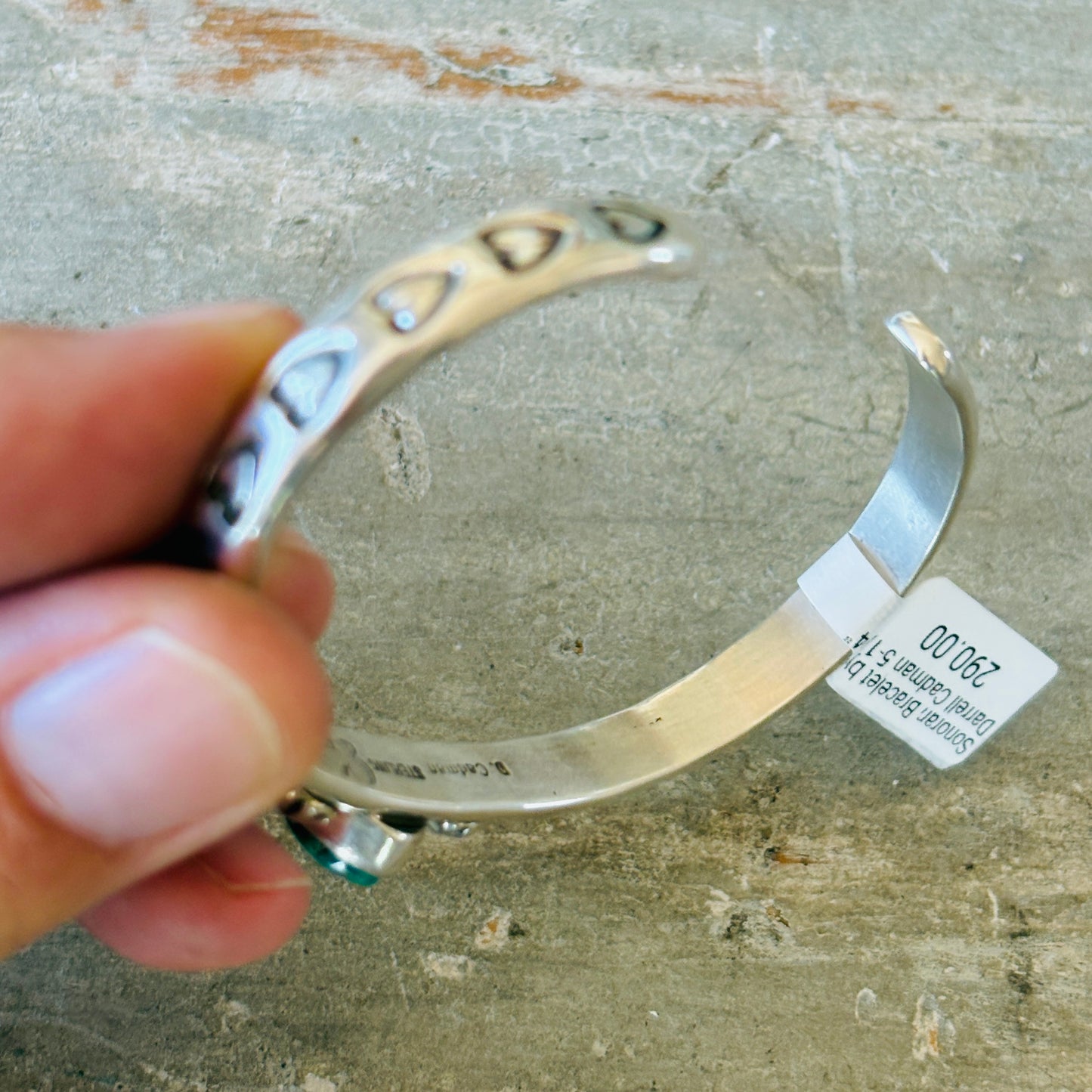 Navajo Darrell Cadman Sterling Silver & Sonoran Turquoise Hearts Stacker Cuff
