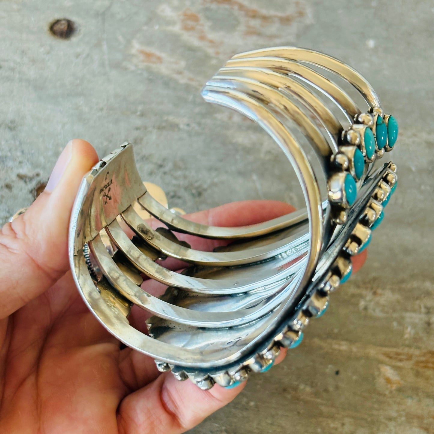 Navajo Melvin & Tiffany Jones Sterling Silver & Kingman Turquoise Cluster Cuff