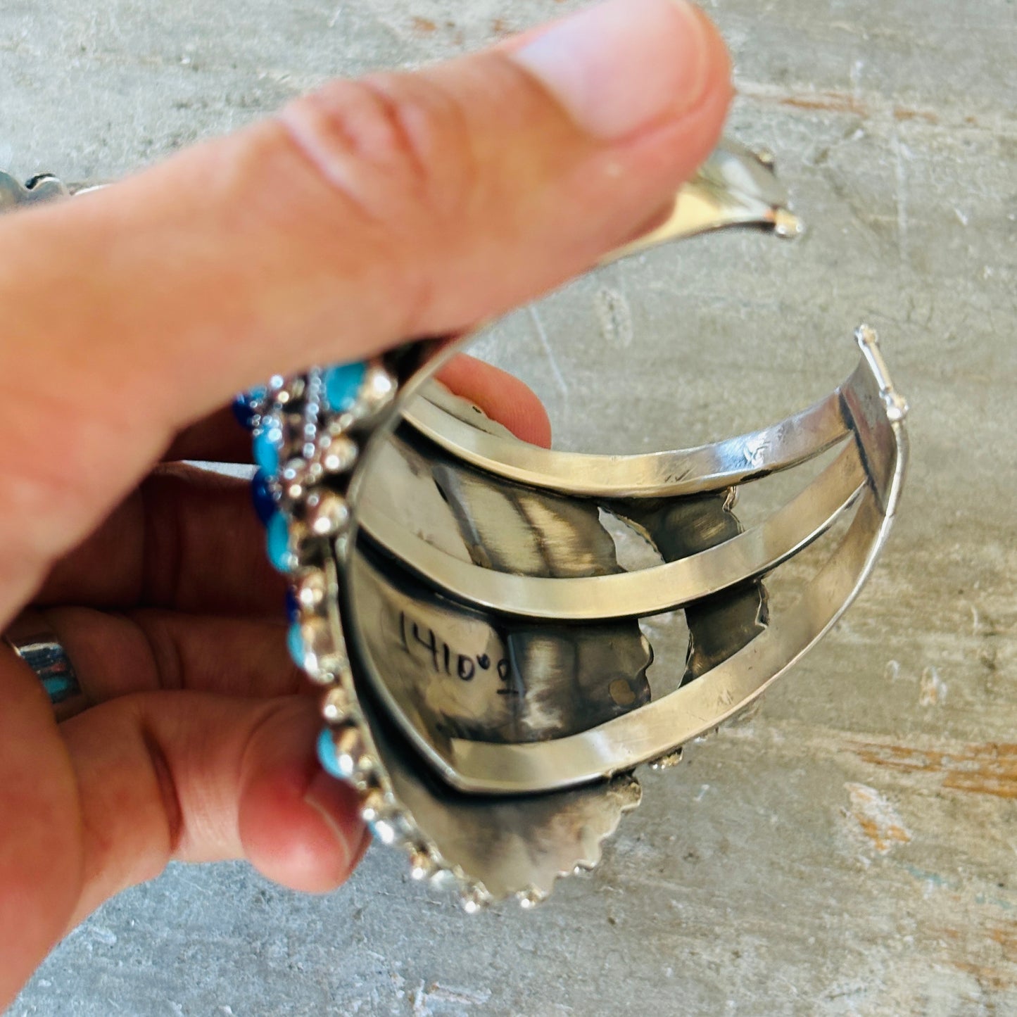Navajo Lily Kee Sterling Silver Multi Stone Cluster Cuff