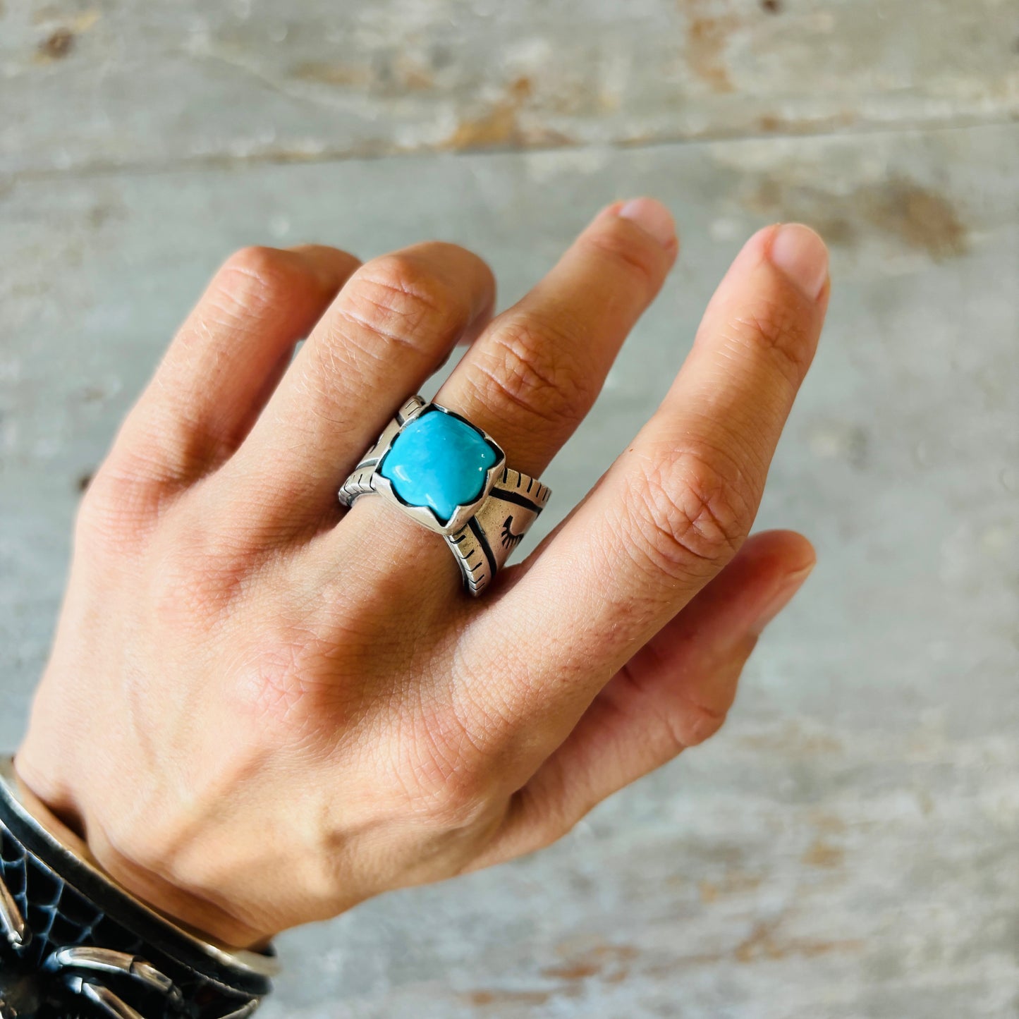 Navajo Derek Marks Sterling Silver & Sleeping Beauty Turquoise Ring