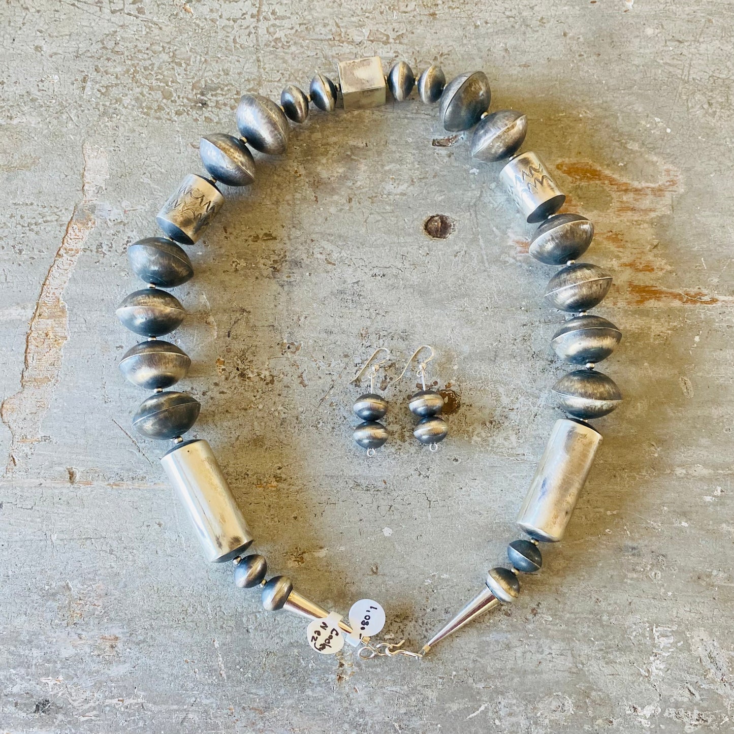 Navajo Sharon Cooley - Nez Sterling Silver Handmade Graduated Pearls Necklace Set