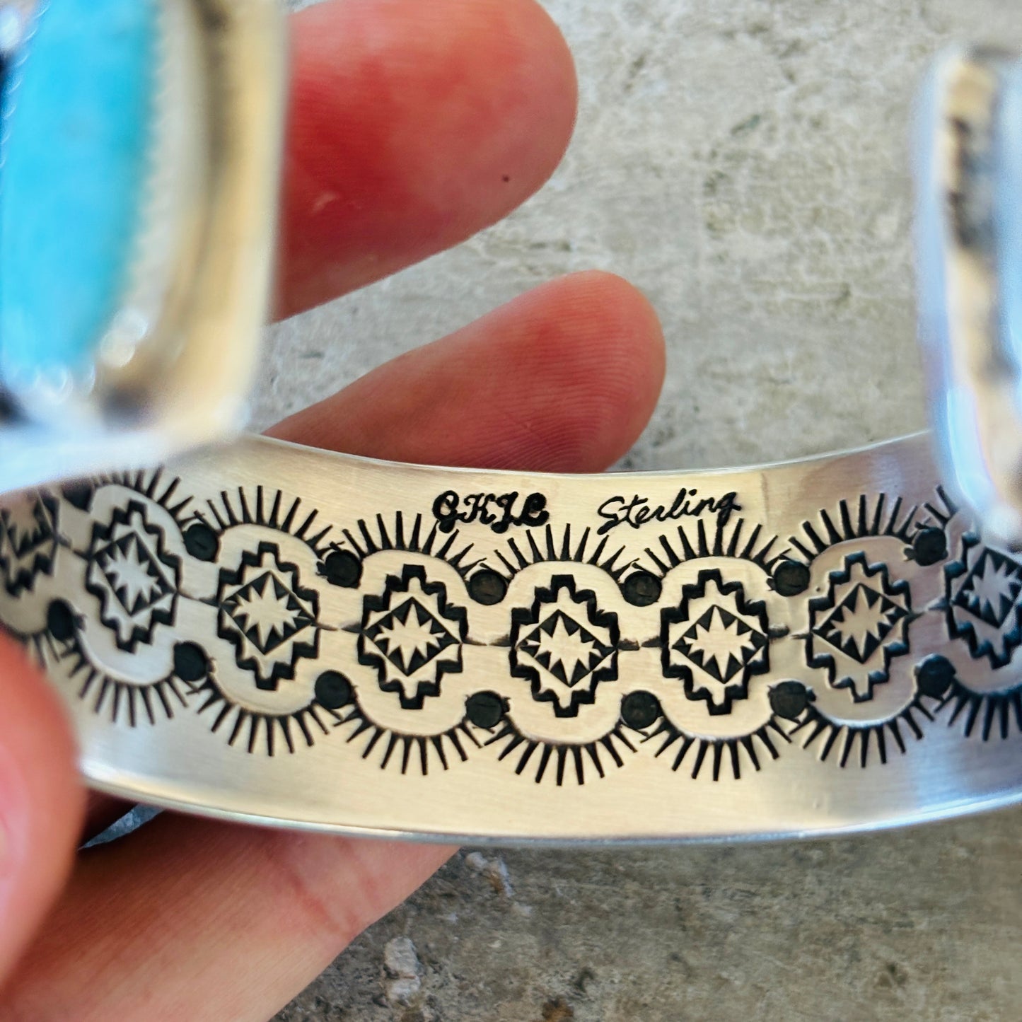 Navajo Glenn Livingston Sterling Silver & Whitewater Kingman Statement Cuff