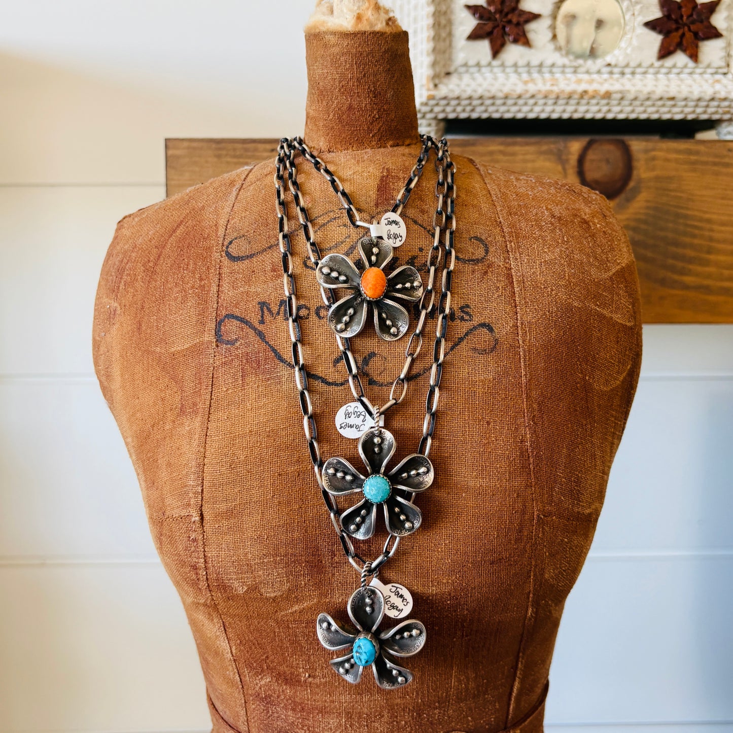 Navajo James Begay Sterling Silver Flower Coin Necklaces