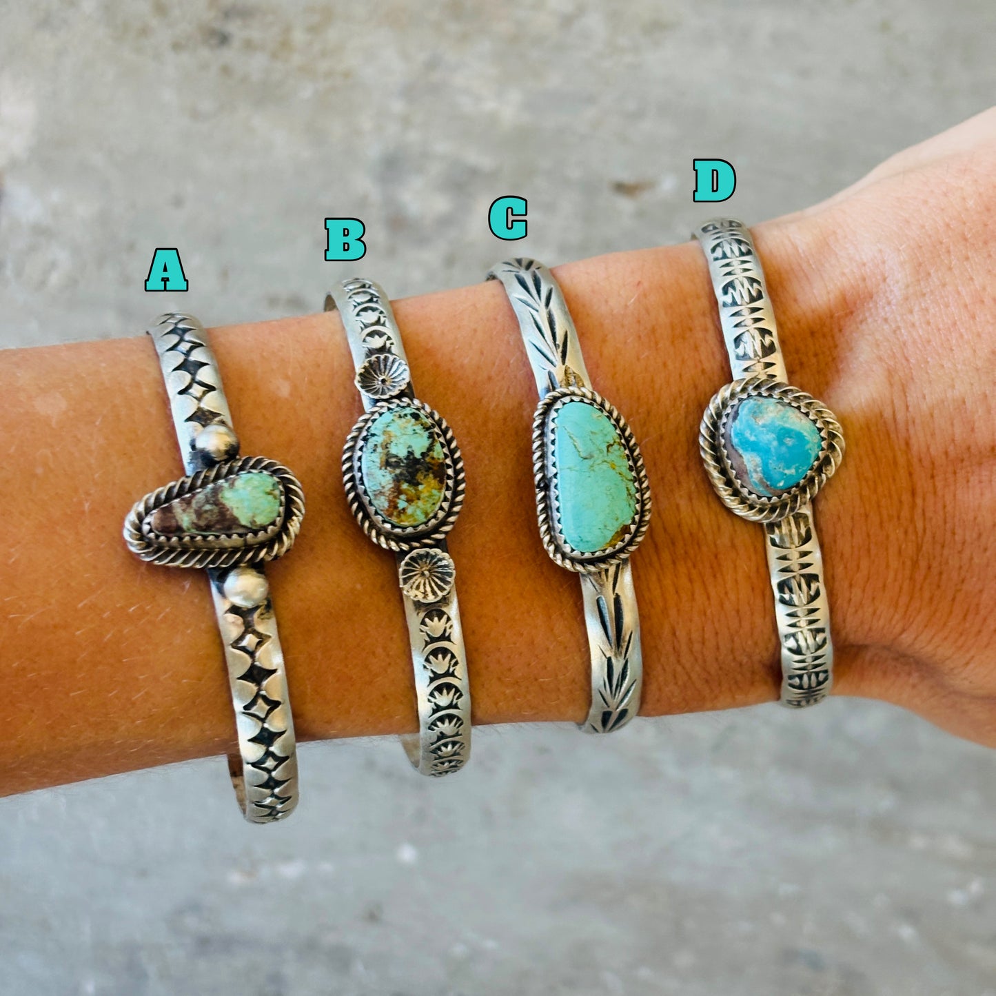 Navajo Chris Etsitty Sterling Silver & Bisbee Turquoise Stacker Cuffs