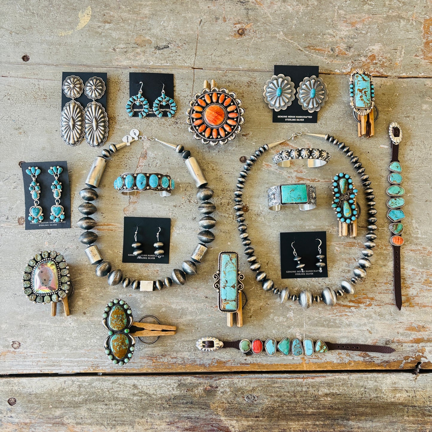 Navajo Signed Sterling Silver & Kingman Turquoise Concho Earrings