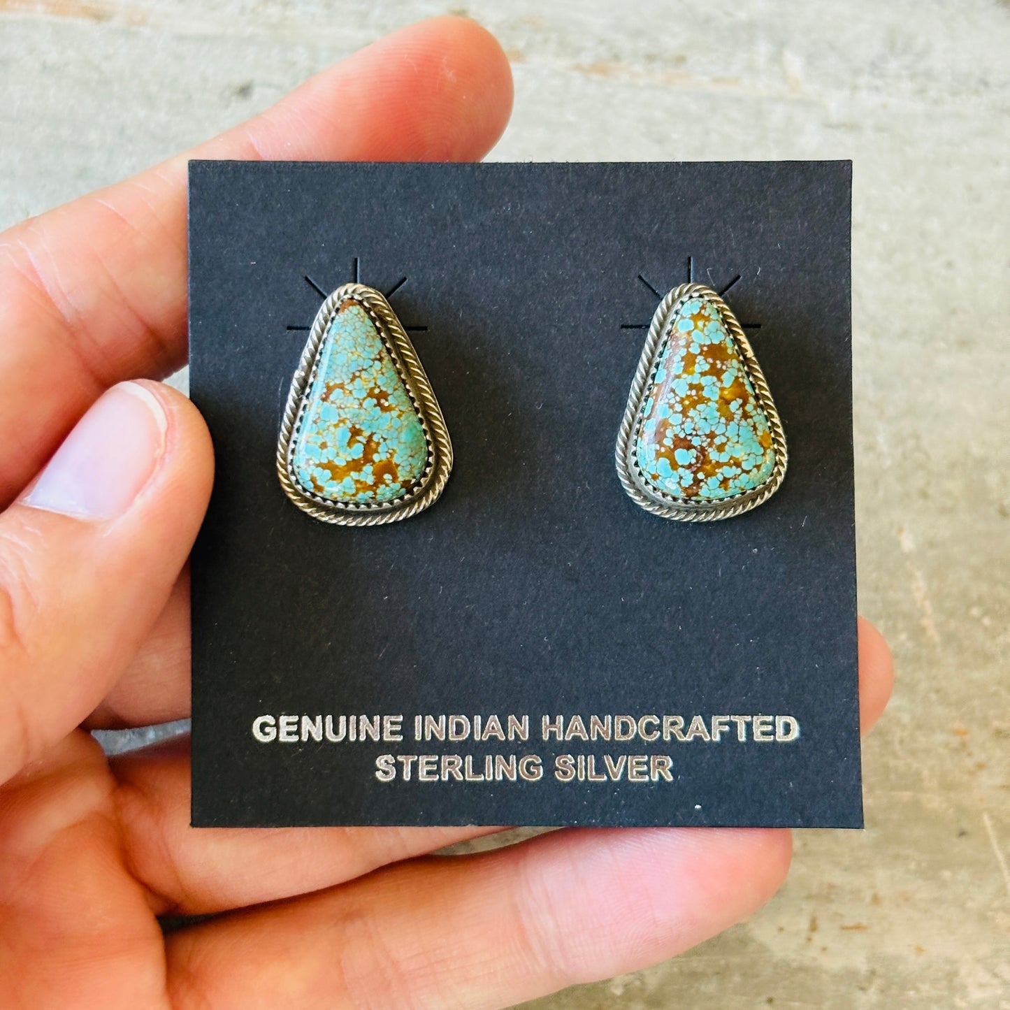 New Navajo Dustin Francisco Sterling Silver & #8 Turquoise Stud Earrings