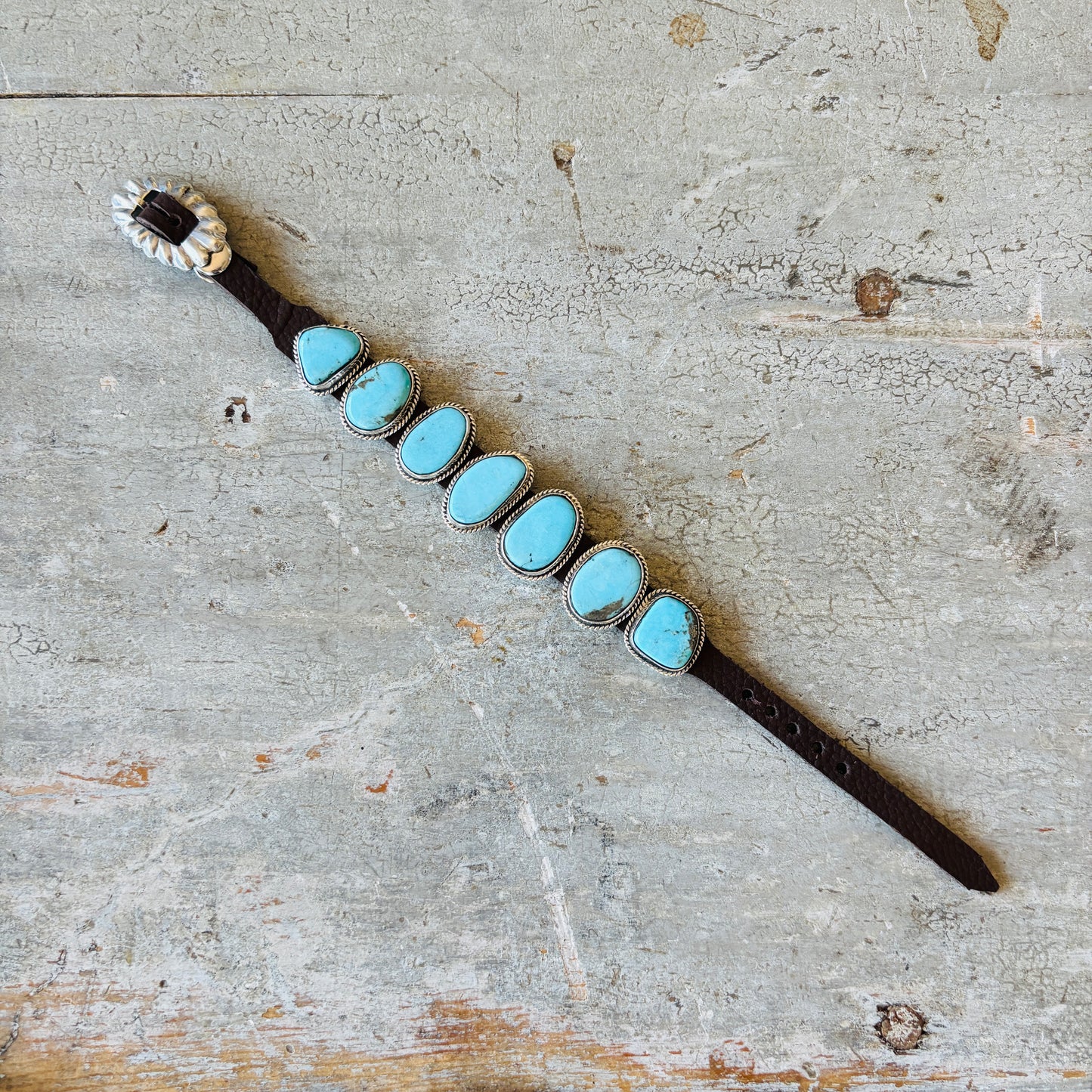 New Navajo Dan Morgan Sterling Silver & Turquoise Concho Bracelet