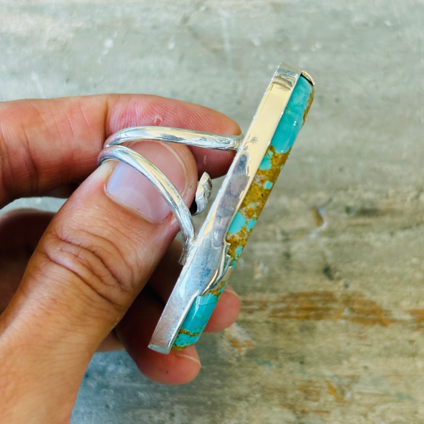 Navajo Langston Thompson Sterling Silver & Kingman Turquoise Heart Ring