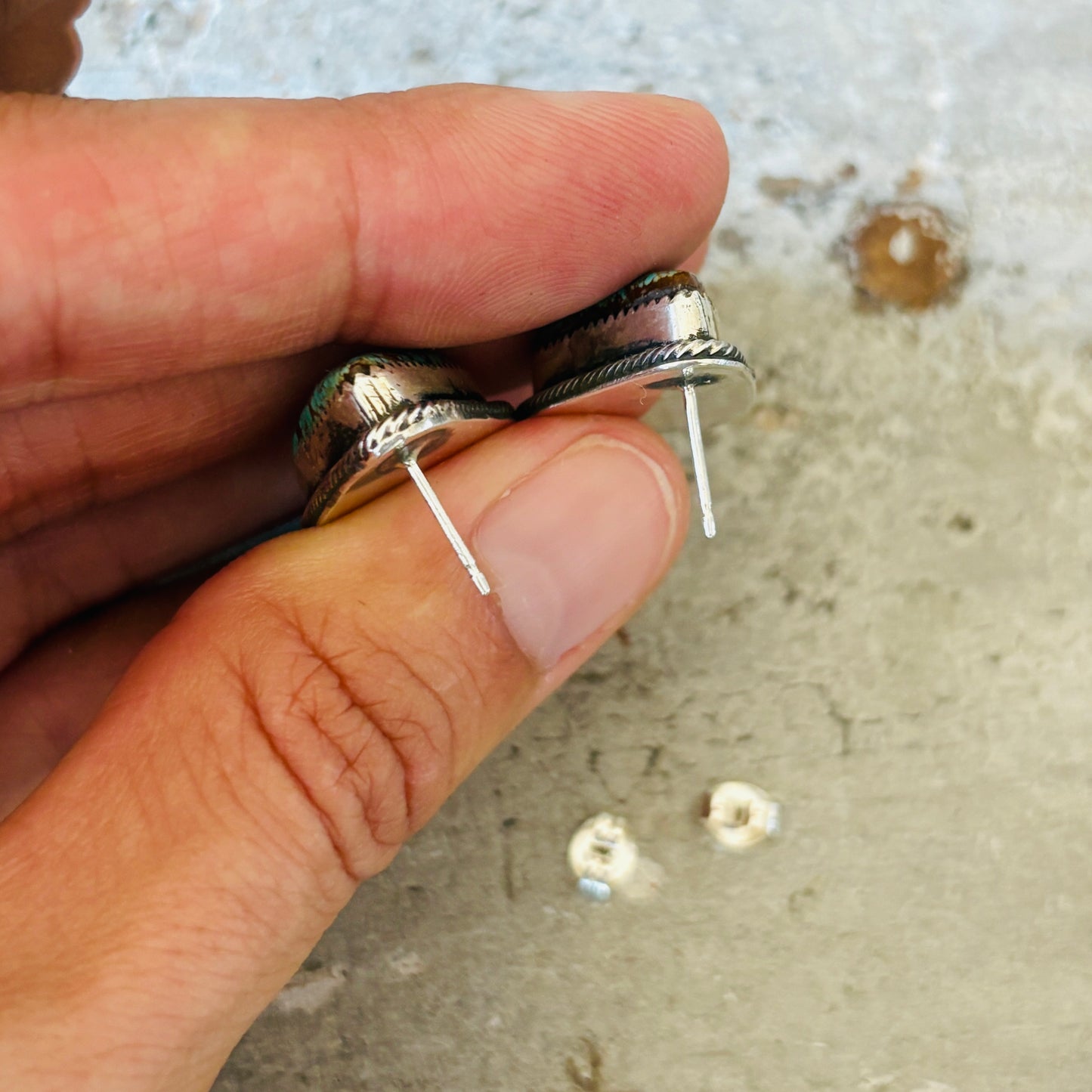 New Navajo Dustin Francisco Sterling Silver & #8 Turquoise Stud Earrings