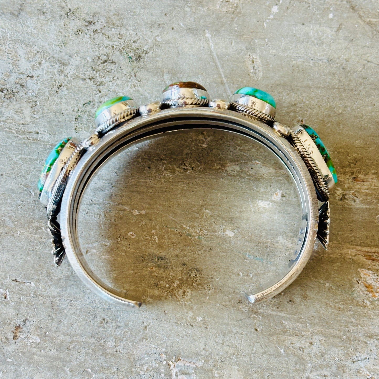 Navajo Hemerson Brown Sterling Silver & Sonoran Turquoise Statement Cuff