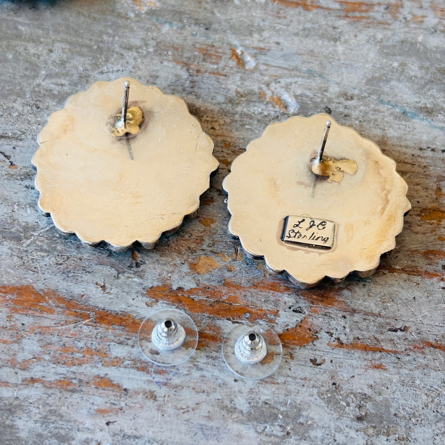 Navajo Lorenzo & Jerilyn Chee Sterling Silver & Kingman Cluster Earrings