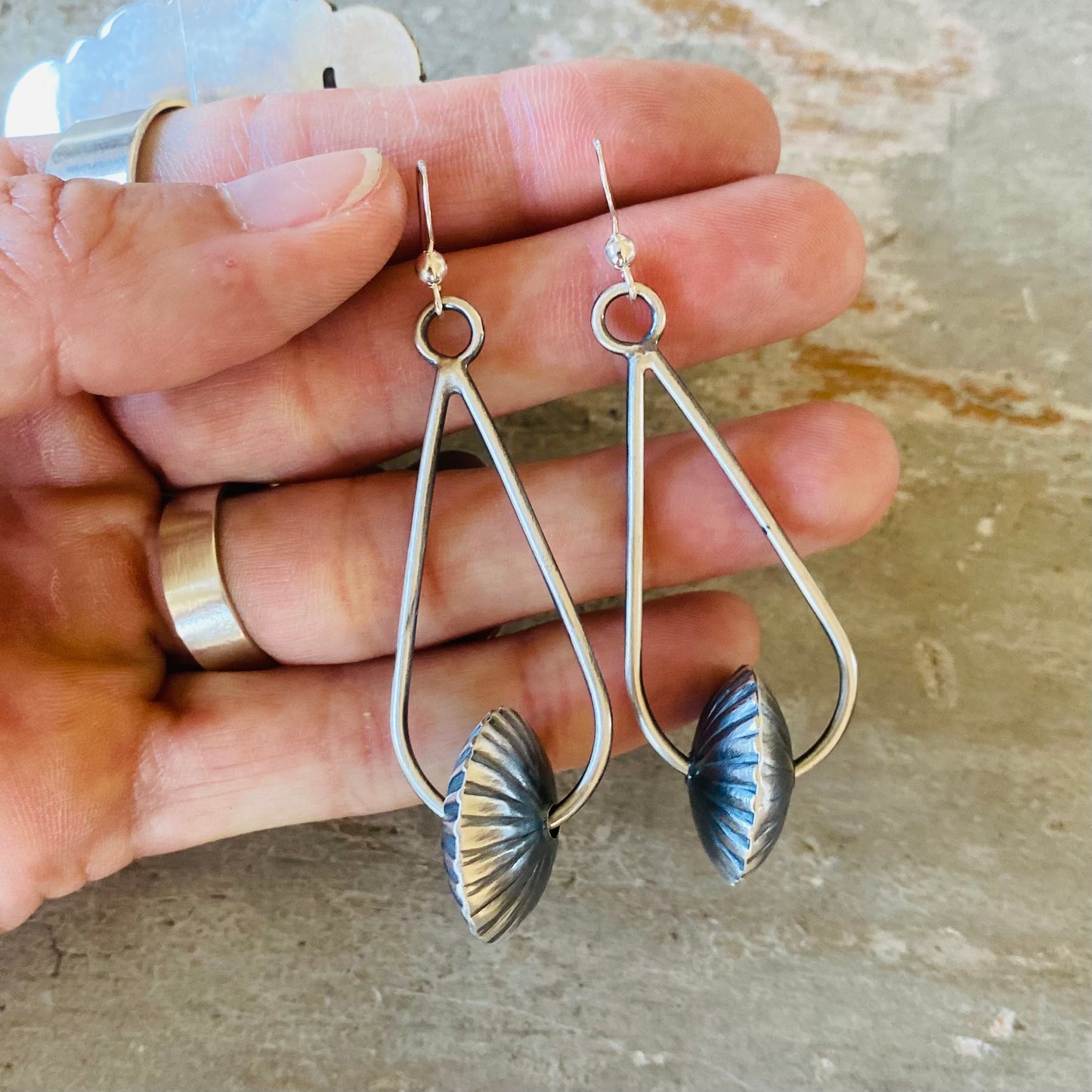 Navajo Preston Haley Sterling Silver Handmade Fluted Pearl Earrings
