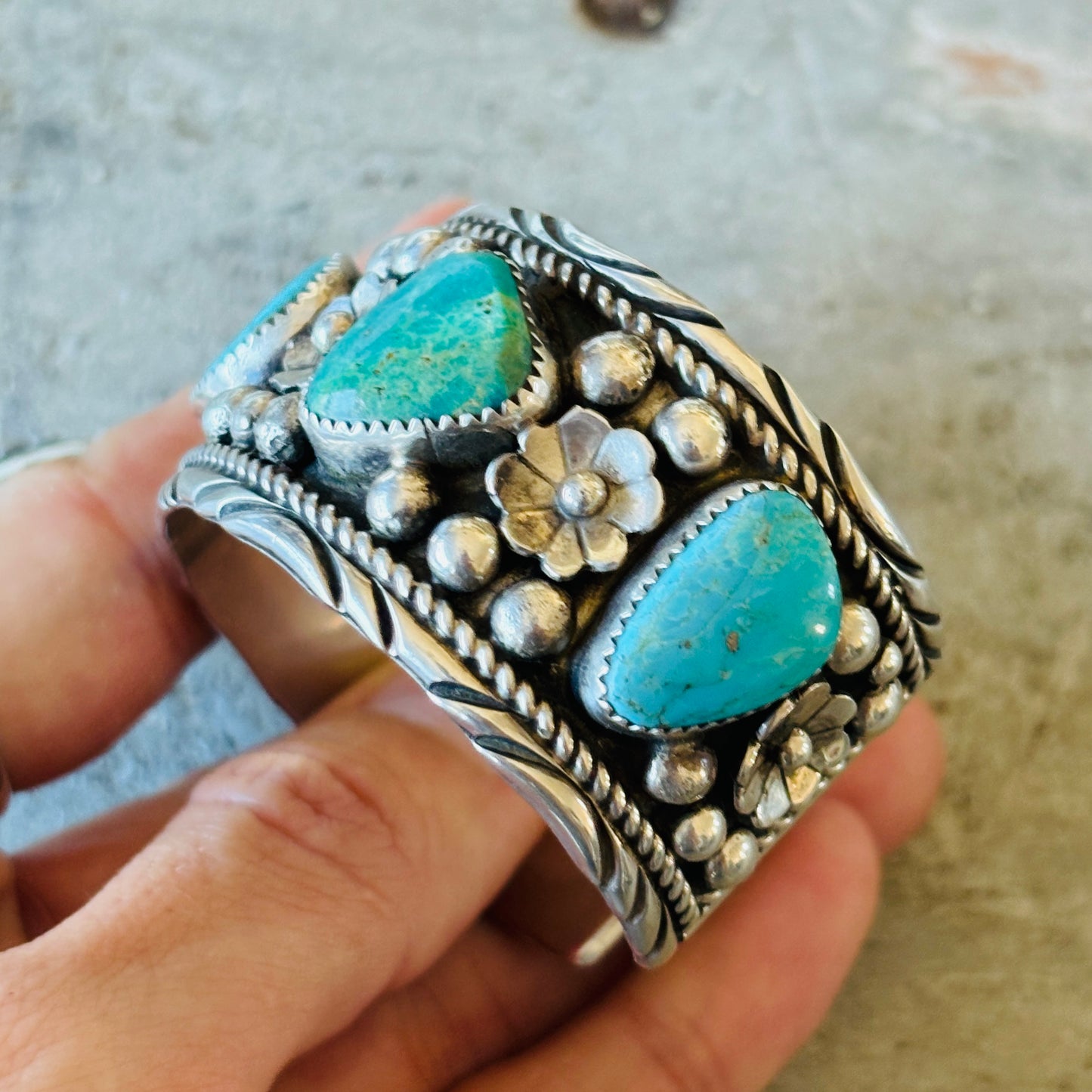 Navajo Jimmie Yazzie Sterling Silver & Royston Turquoise Stacker Cuff