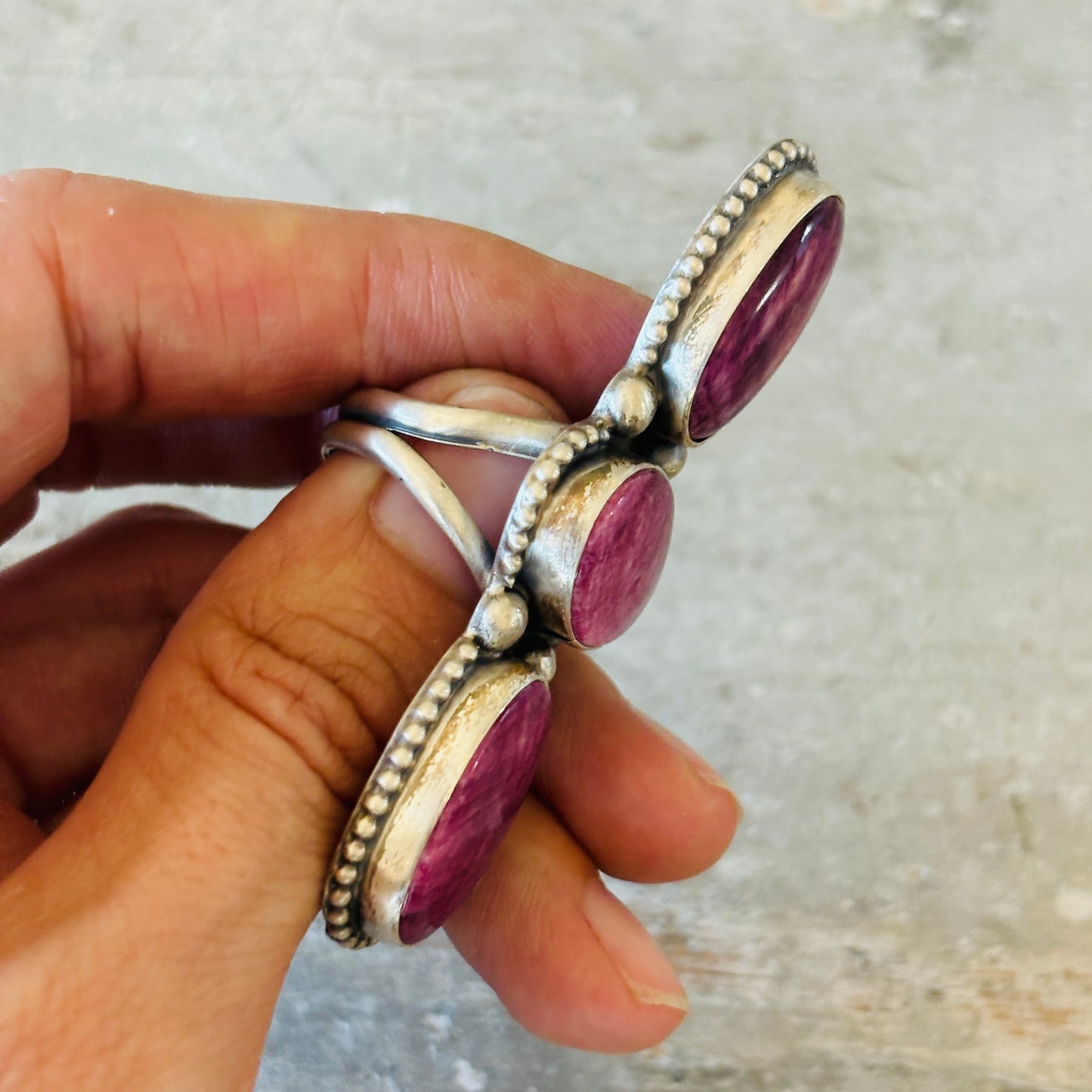 Navajo Travis Jim Sterling Silver & Purple Spiny Oyster Ring