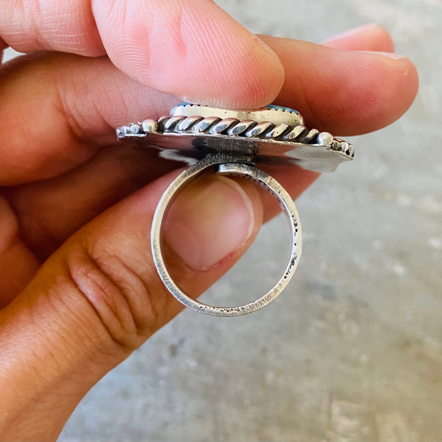 Navajo Kindale Billah Sterling Silver & Blue Lab Opal Floral Ring