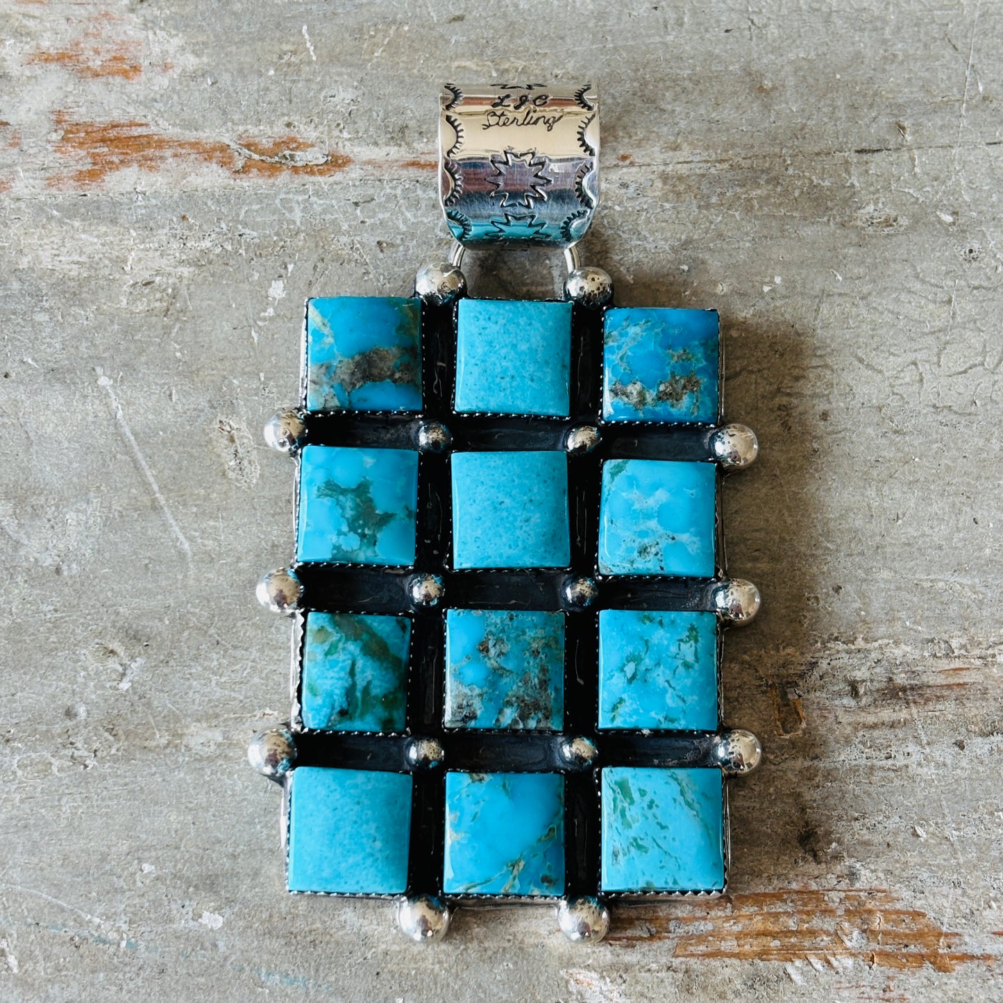Navajo Lorenzo & Jerilyn Chee Sterling Silver & Kingman Turquoise Statement Pendant