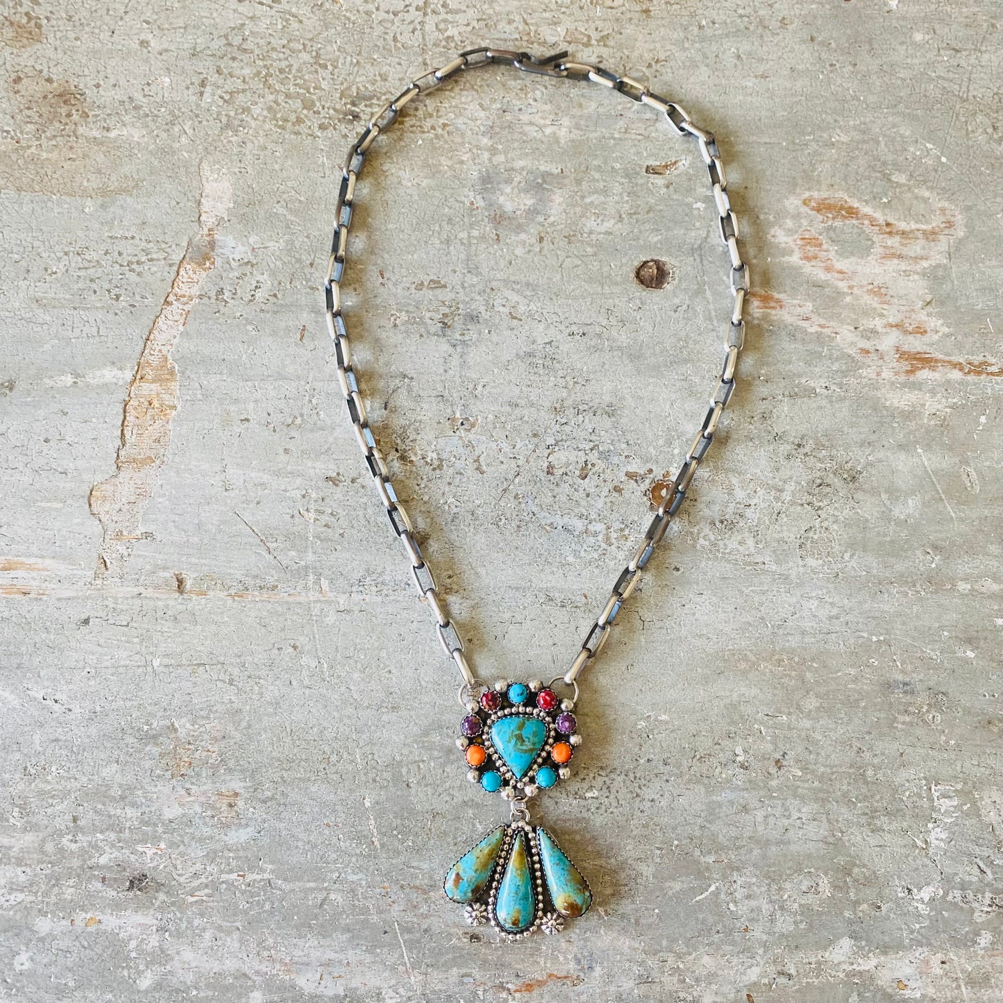 Navajo Lorenzo and Jerilyn Chee Sterling Silver Fiesta Necklace
