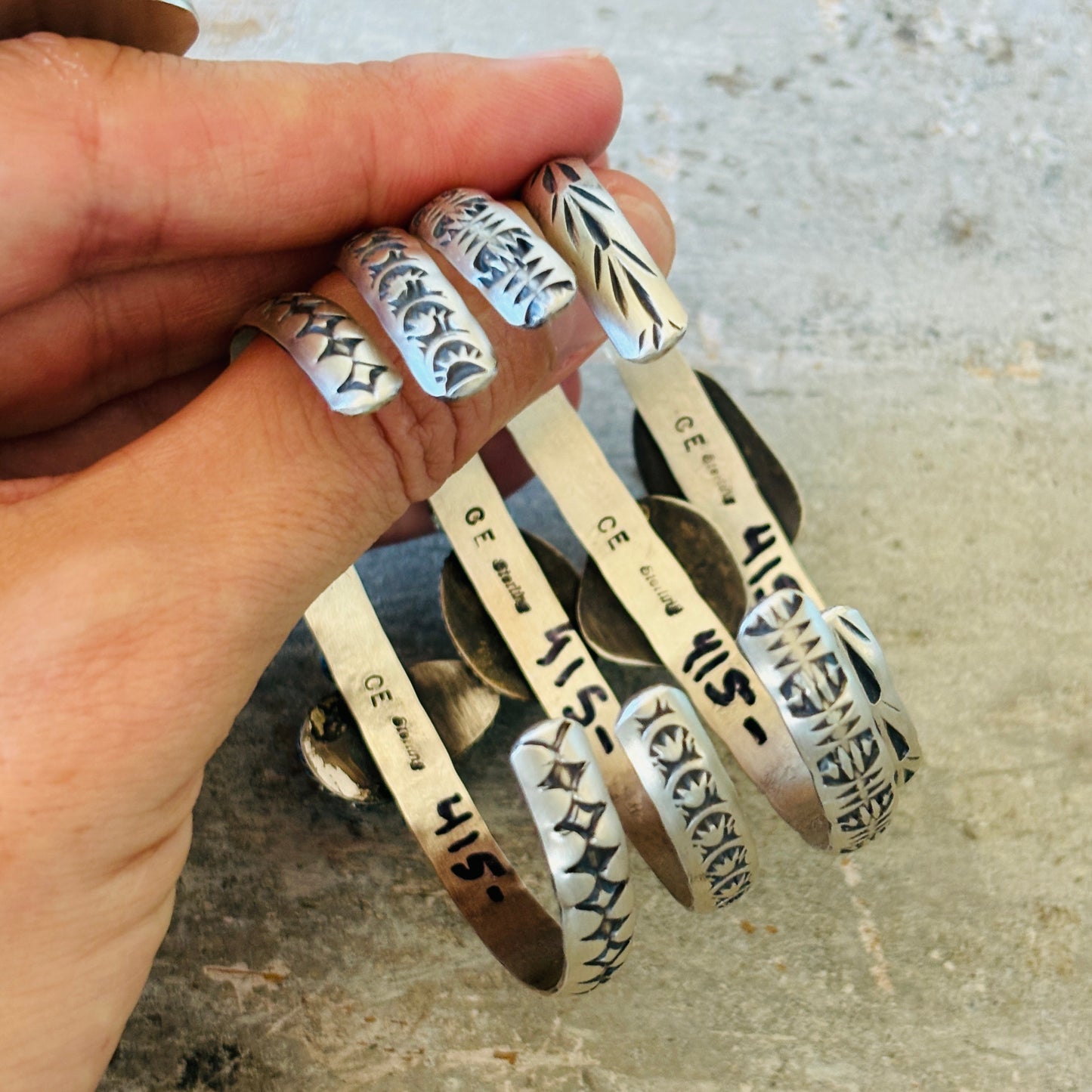 Navajo Chris Etsitty Sterling Silver & Bisbee Turquoise Stacker Cuffs
