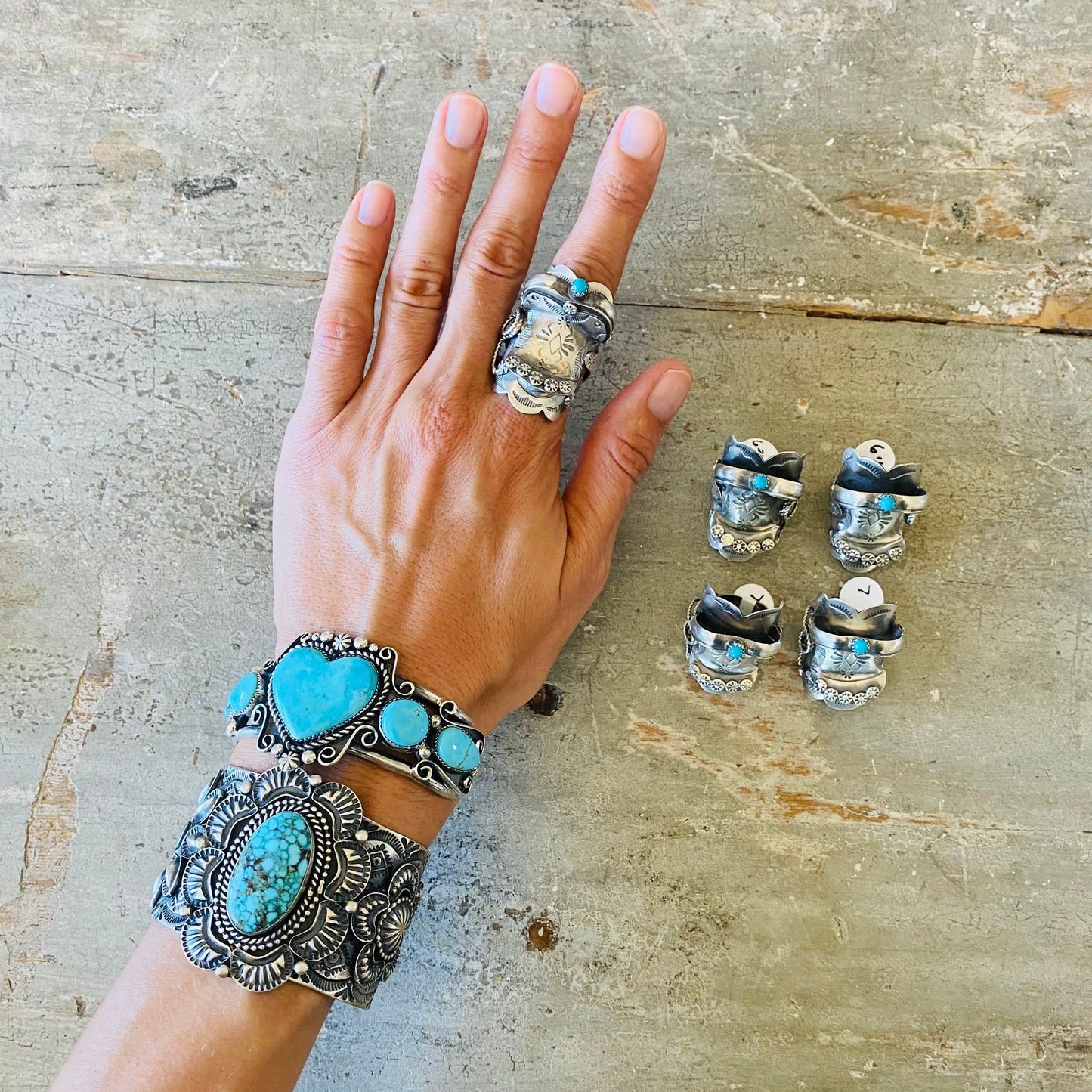 Navajo Tim Yazzie Sterling Silver & Kingman Turquoise Saddle Ring