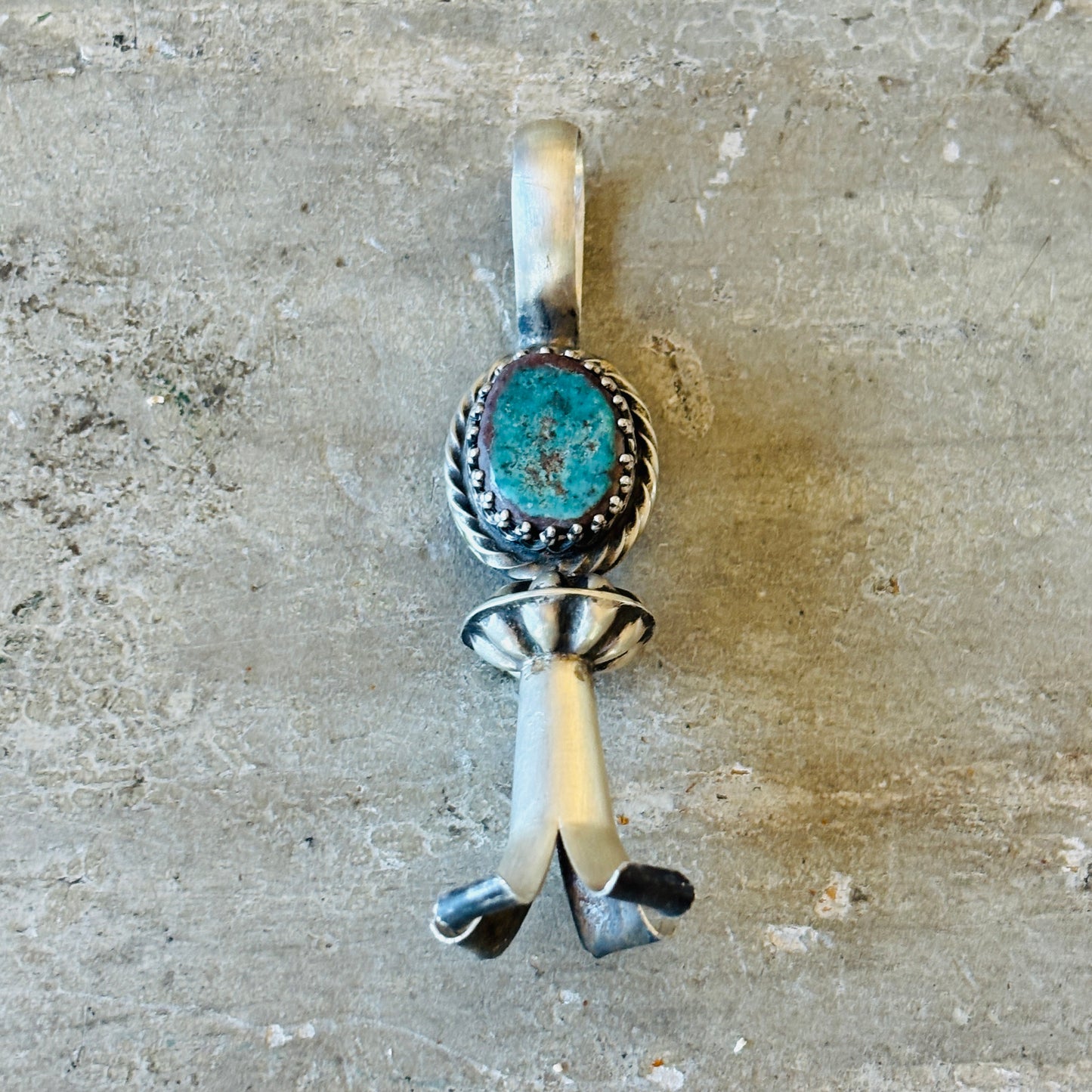Navajo Chris Etsitty Sterling Silver & Bisbee Turquoise Blossom Pendant