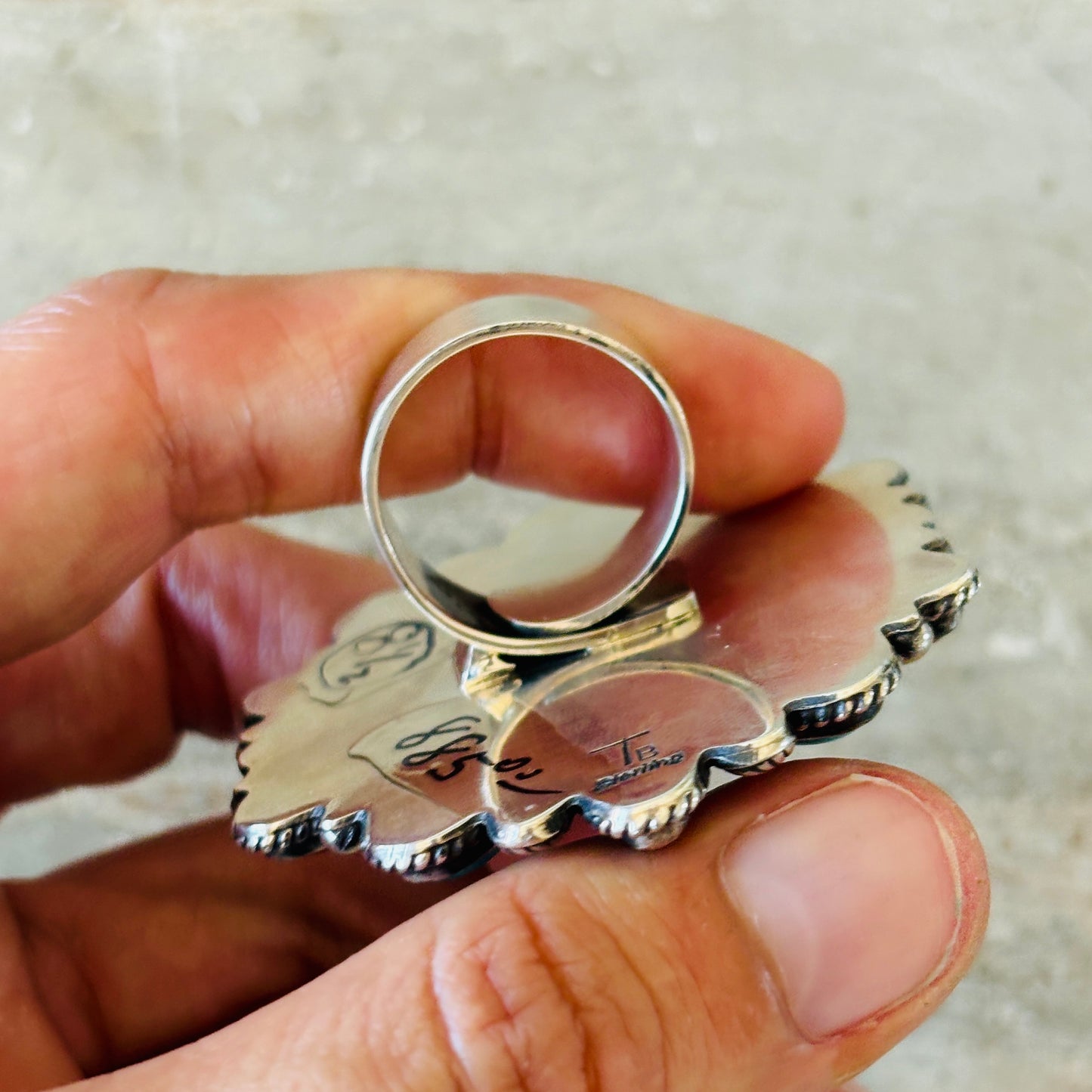 Navajo Tyler Brown Sterling Silver - Red Coral & Kingman Cluster Statement Ring