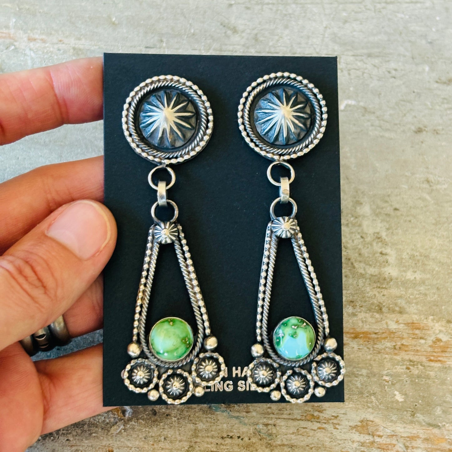 Navajo Hemerson Brown Sterling Silver & Sonoran Turquoise Earrings