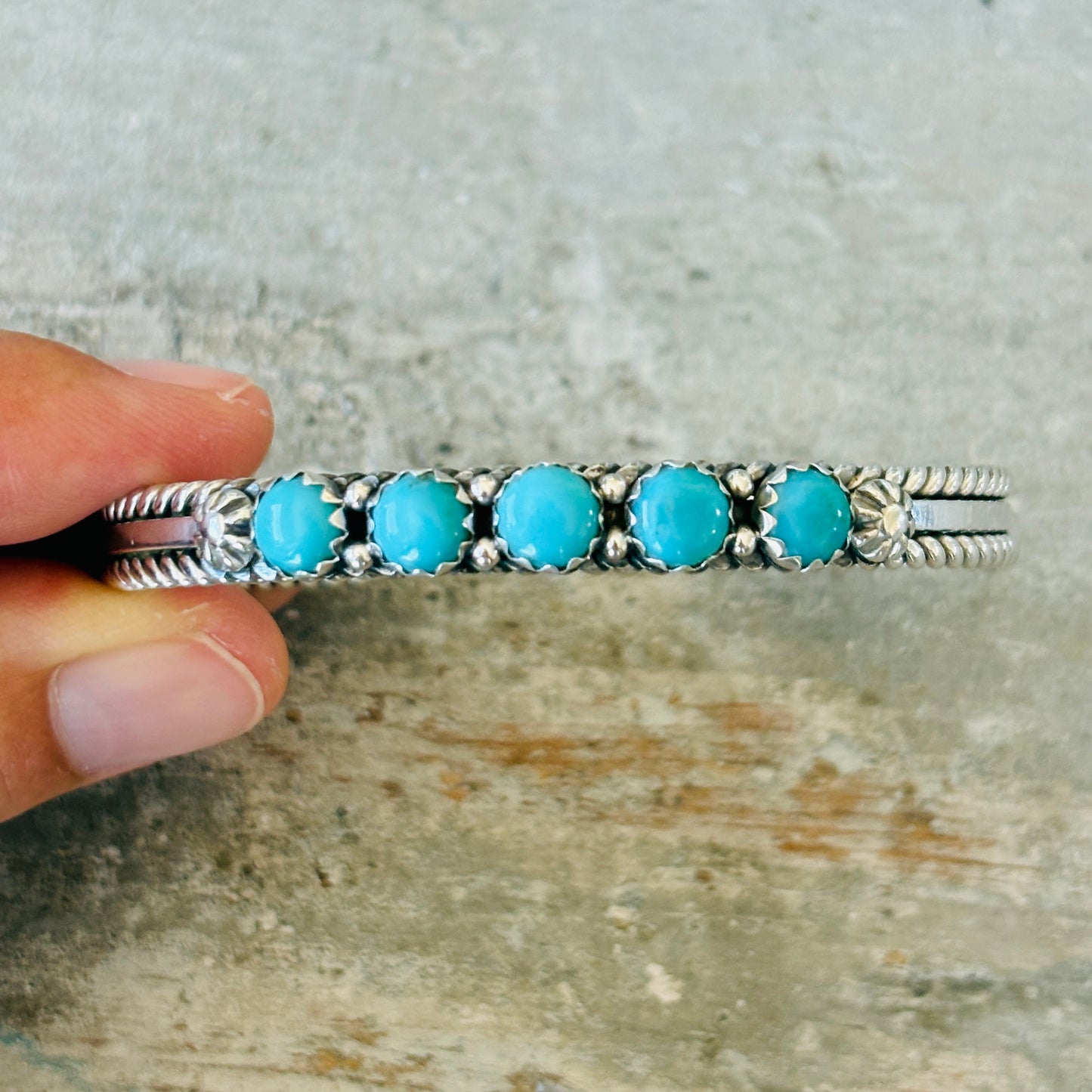 Navajo James King Sterling Silver & Turquoise Stacker Cuff