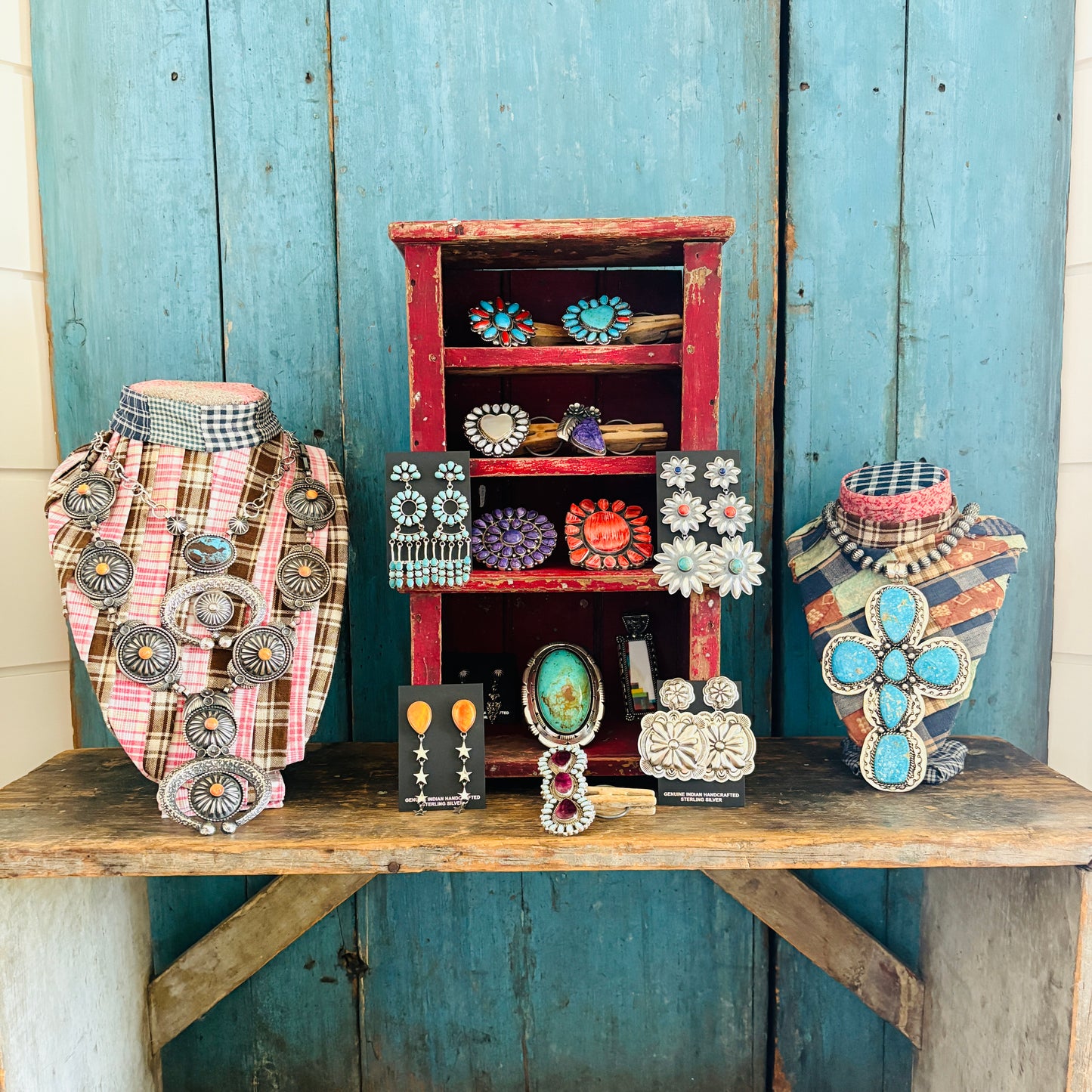 Navajo Robert Johnson Sterling Silver - Lapis - Red Spiny & Kingman Turquoise Floral Concho Earrings
