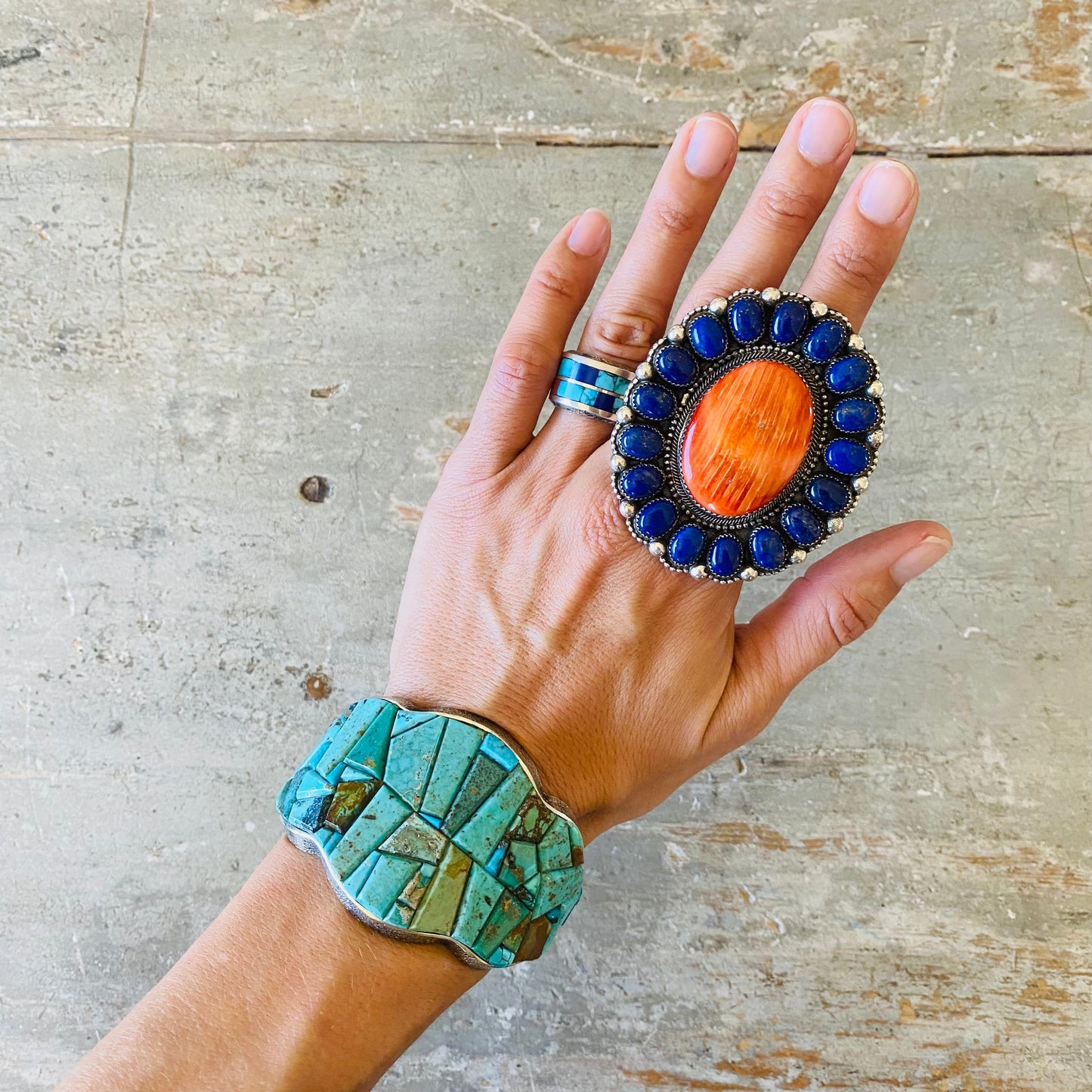 Navajo Lester James Sterling Silver & Turquoise Cobblestone Cuff