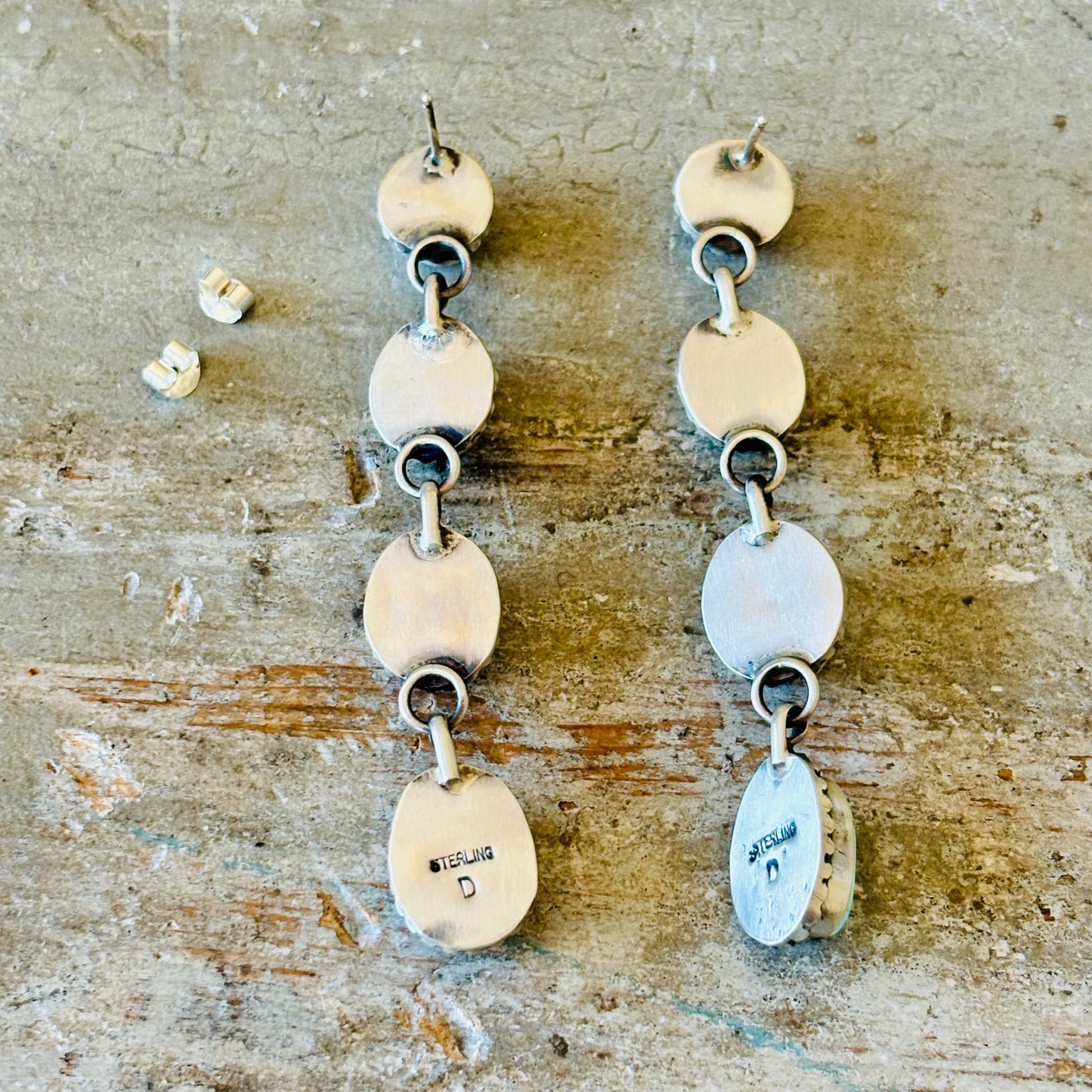 Navajo Signed Sterling Silver & Golden Hills Turquoise Earrings