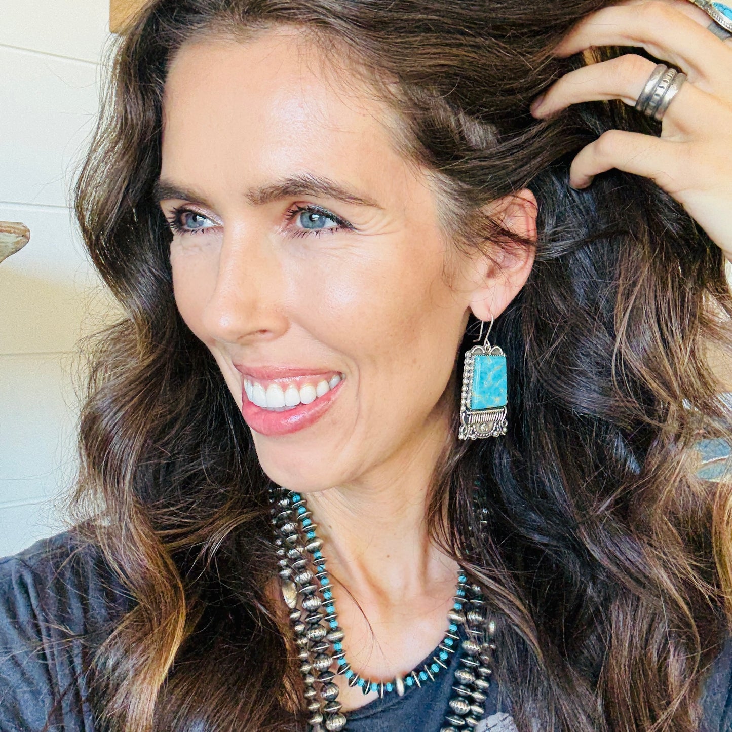 Navajo B. Tom Sterling Silver & Kingman Turquoise Statement Earrings