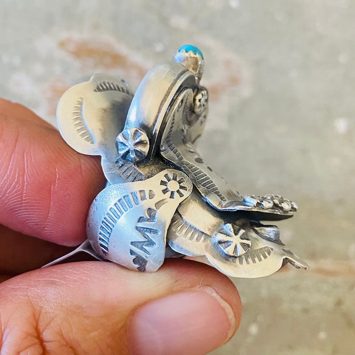 Navajo Tim Yazzie Sterling Silver & Kingman Turquoise Saddle Ring