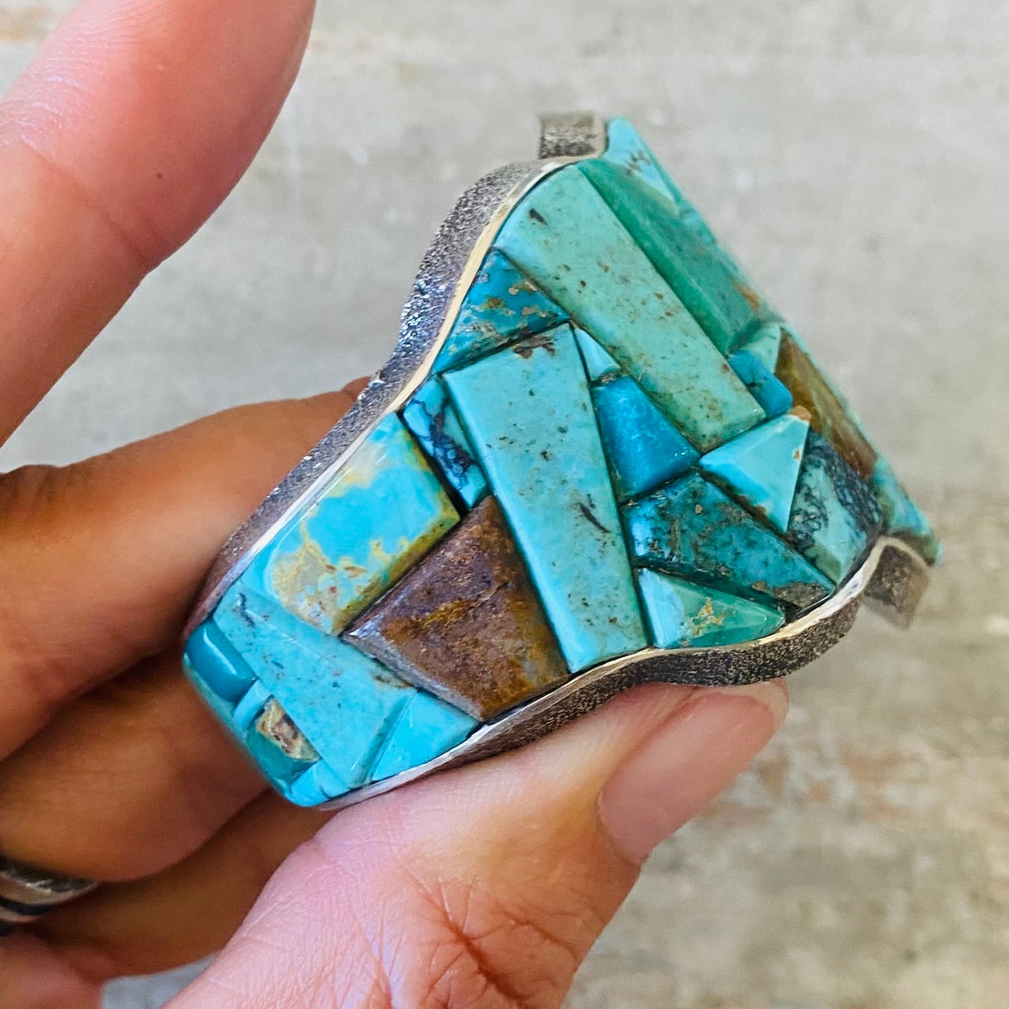 Navajo Lester James Sterling Silver & Turquoise Cobblestone Cuff
