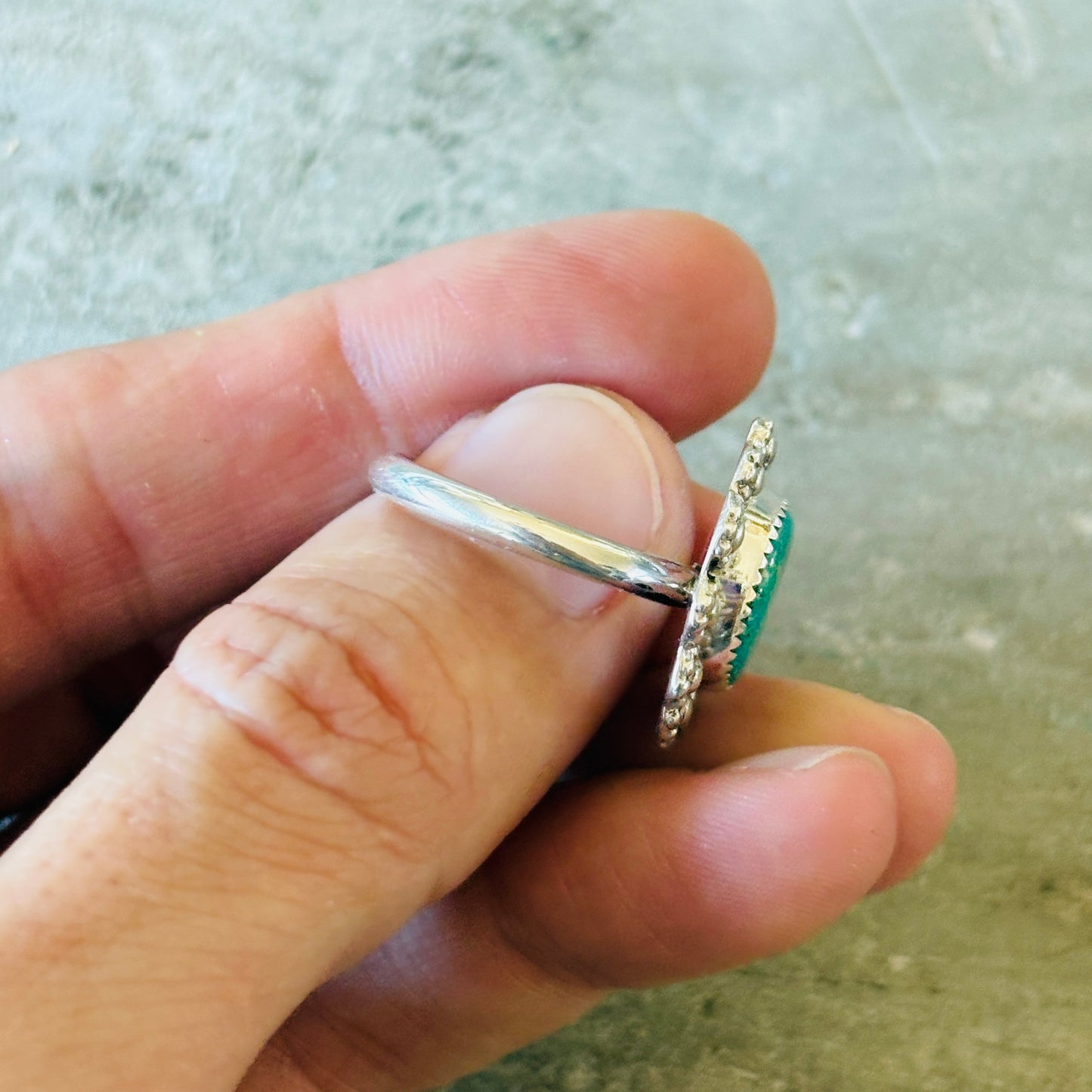 Navajo Renyold Begay Sterling Silver & Sonoran Mountain Turquoise Floral Ring