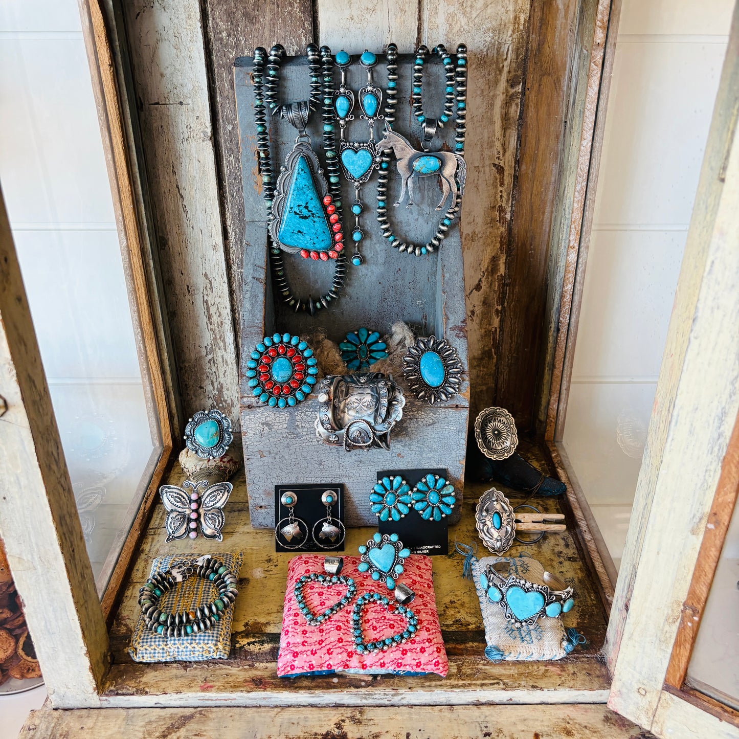 Navajo Tonisha Haley Sterling Silver & Campitos Turquoise 7mm Handmade Saucer - Tube Beads Pearl Necklace