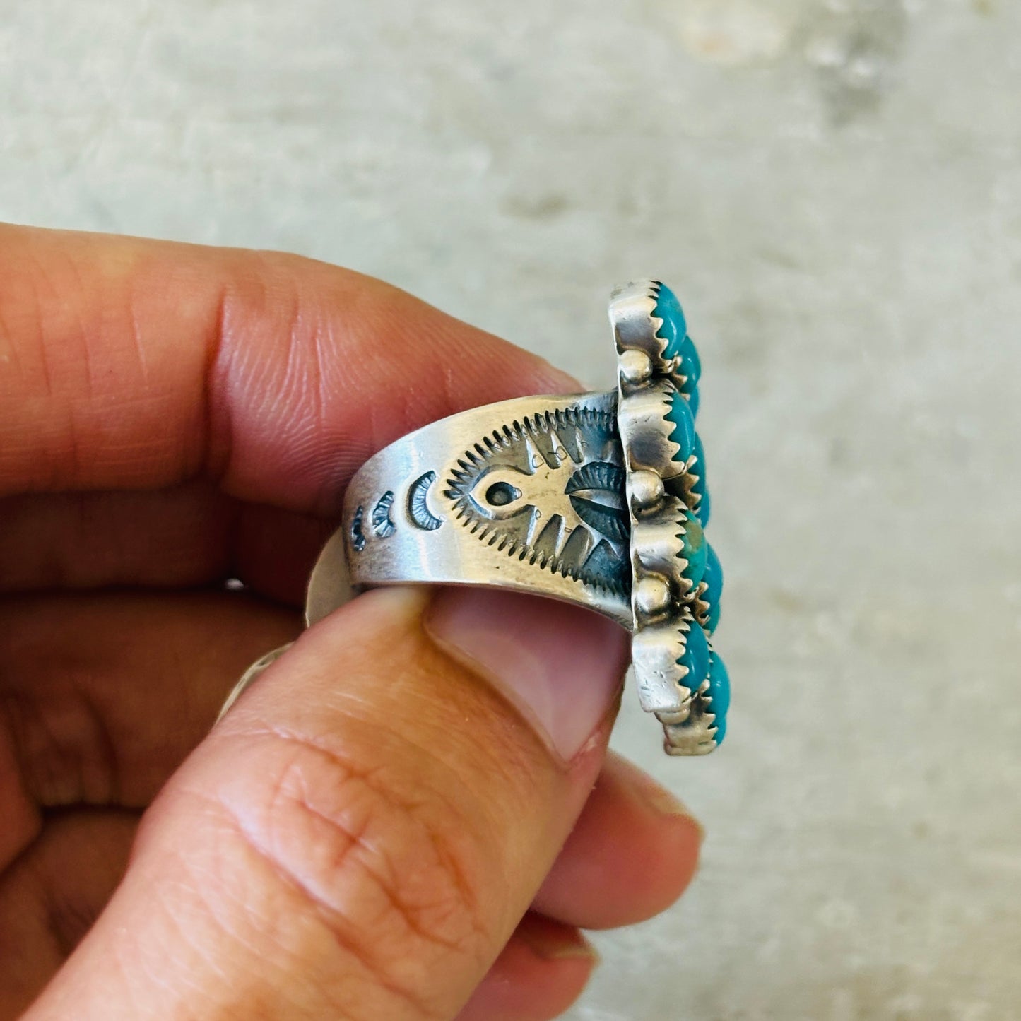 Navajo Signed Sterling Silver & Kingman Turquoise Ring