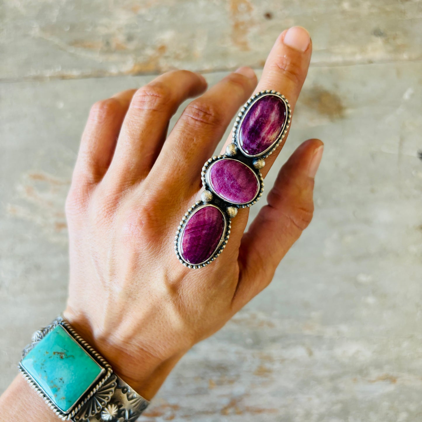 Navajo Travis Jim Sterling Silver & Purple Spiny Oyster Ring