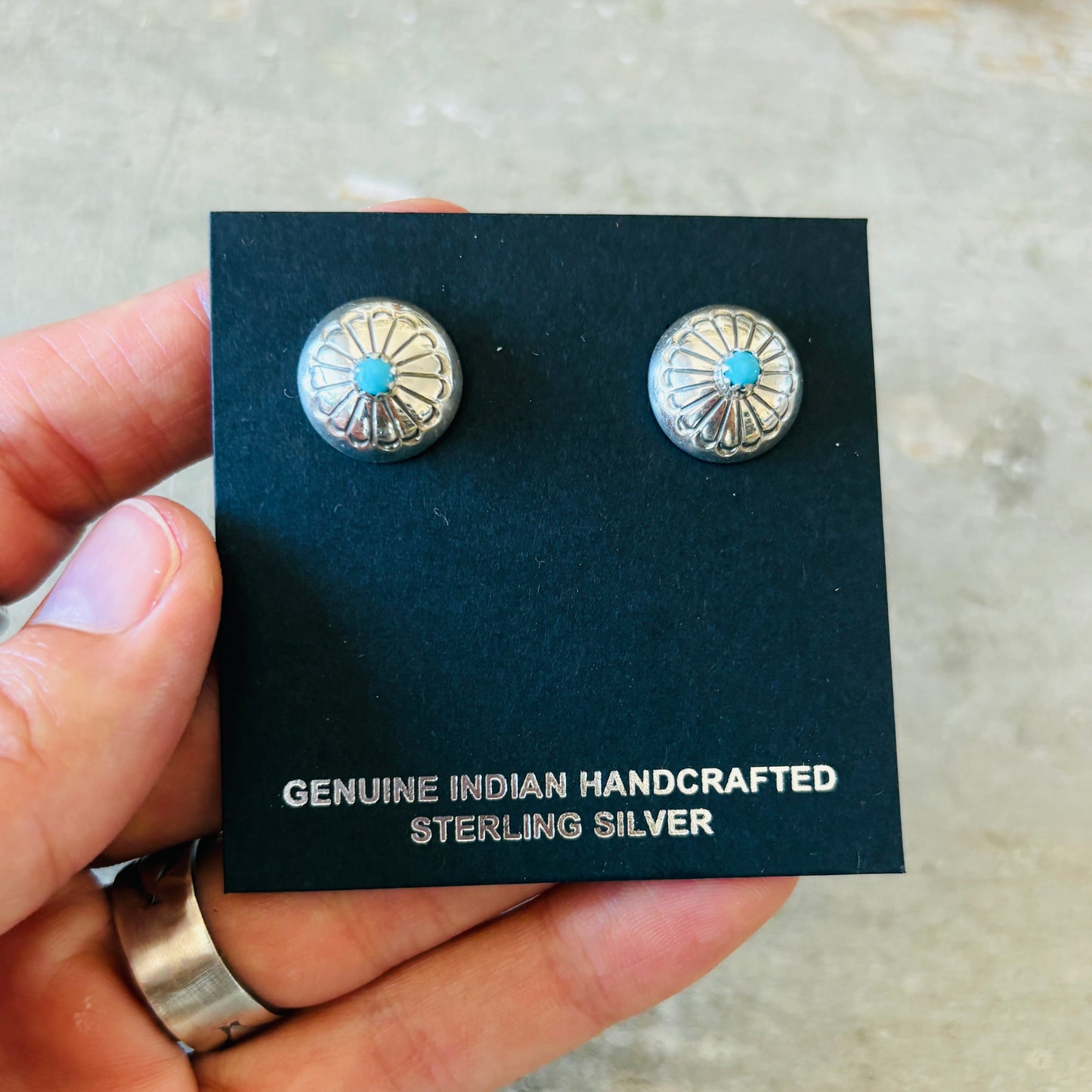 Navajo Marie Yazzie Sterling Silver & Turquoise Button Earrings