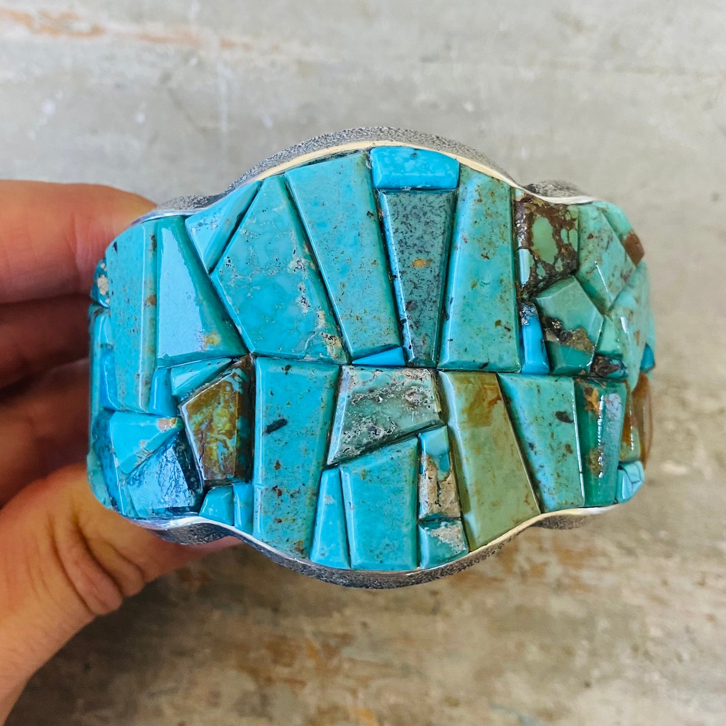 Navajo Lester James Sterling Silver & Turquoise Cobblestone Cuff