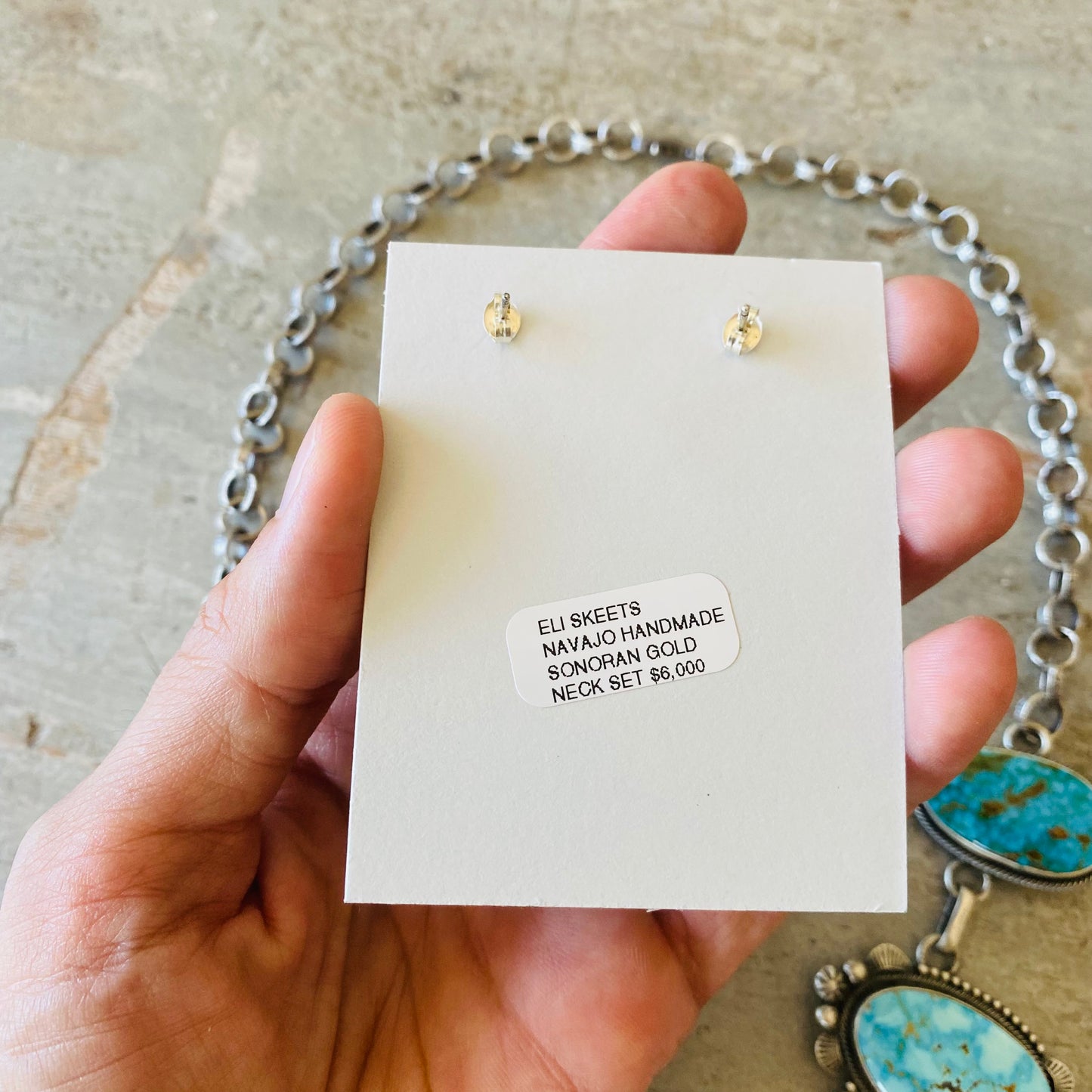 Navajo Eli Skeets Sterling Silver & Sonoran Gold Turquoise Statement Necklace - Earrings