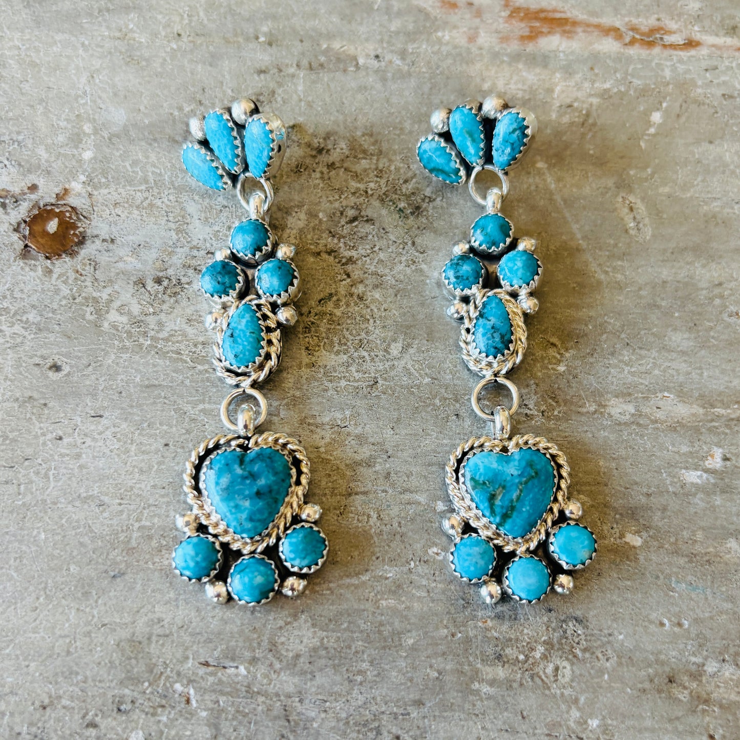 Navajo Rodney Notah Sterling Silver & Kingman Turquoise Statement Earrings