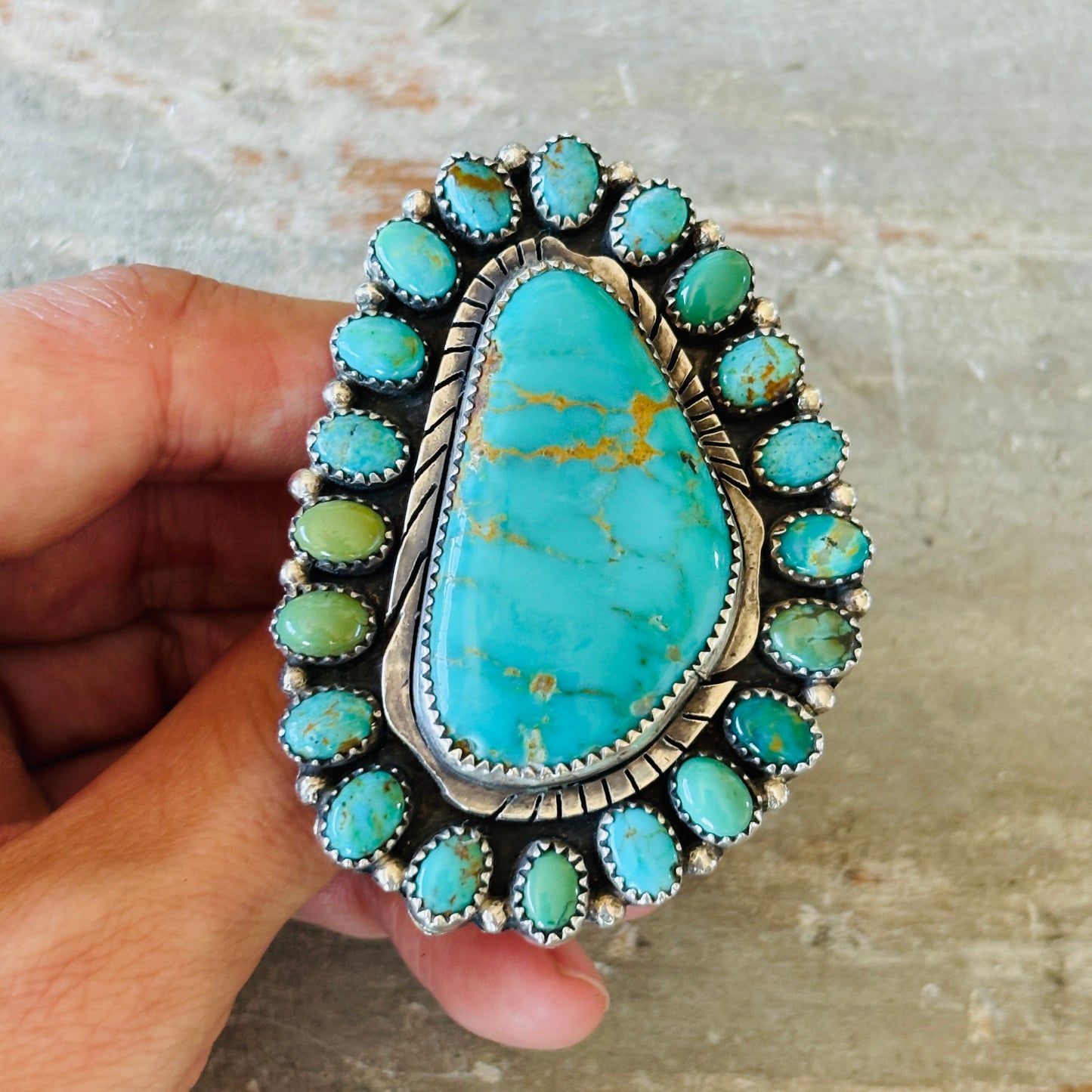 Navajo Marcus Chavez Sterling Silver & Multi Turquoise Cluster Ring